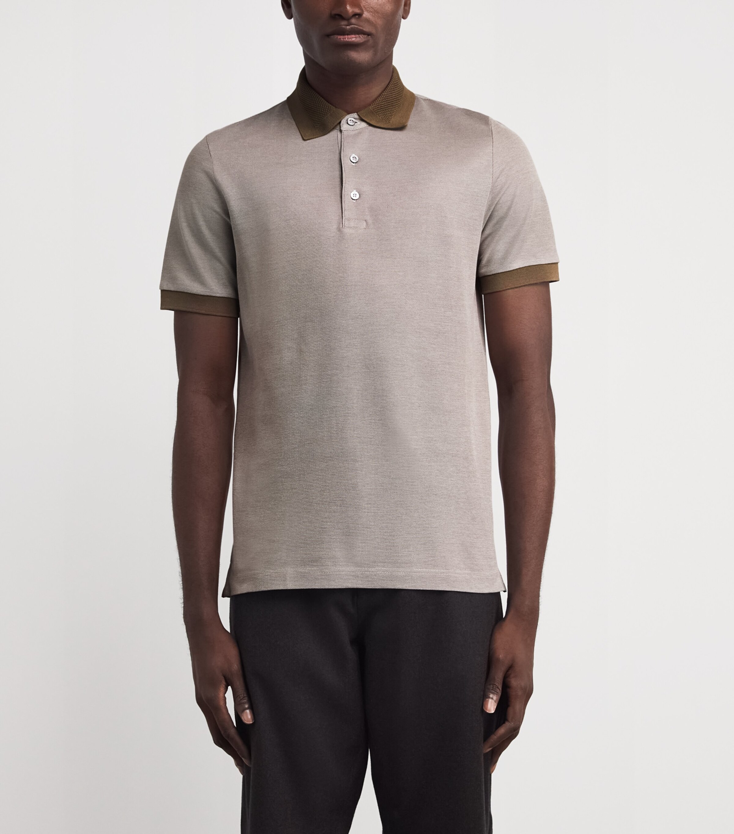 Canali Mens Cotton Contrast-Trim Polo Shirt Image 3