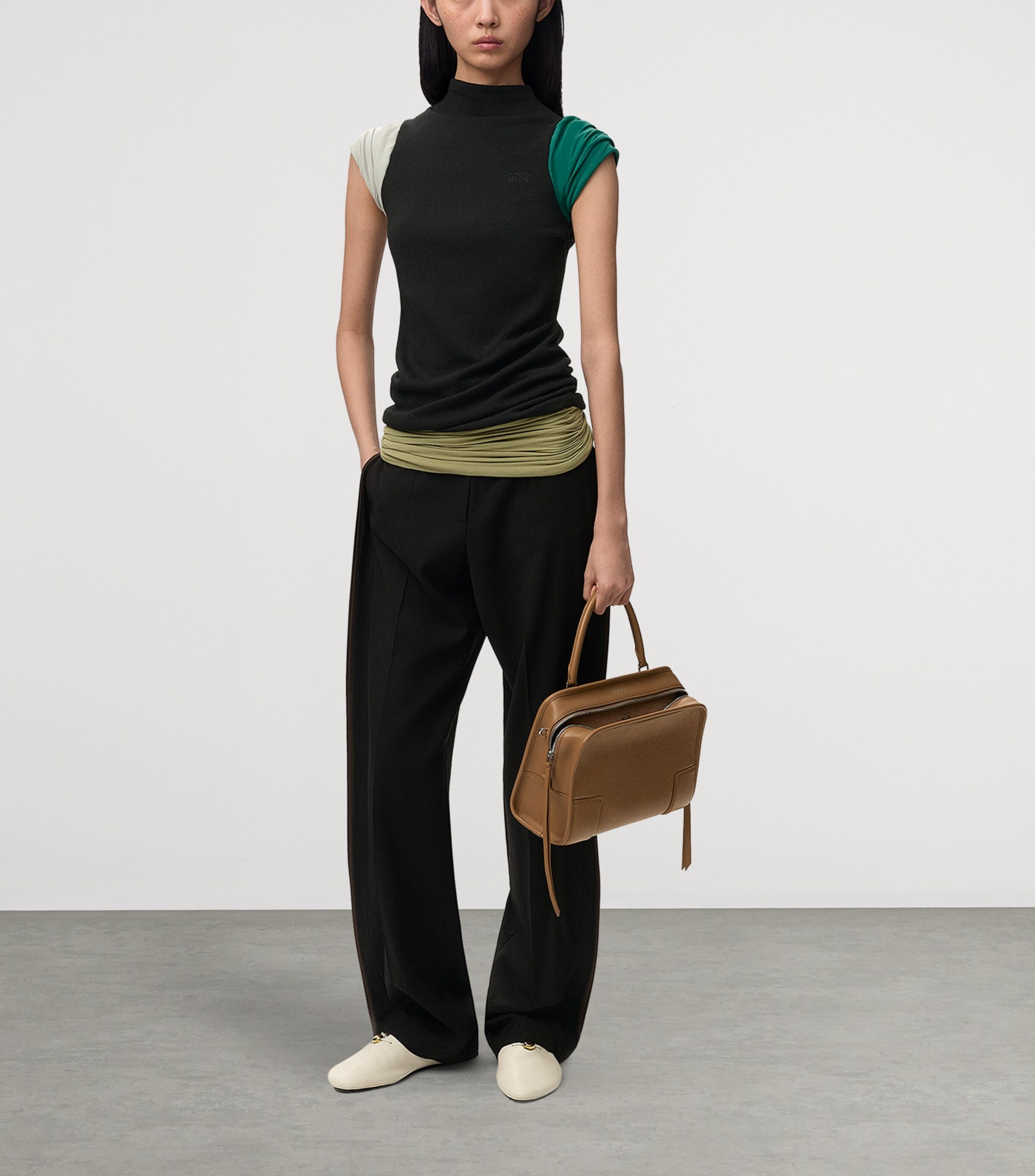 LOEWE Womens Ruche-Detail High-Neck Top Black/multicolor Image 2