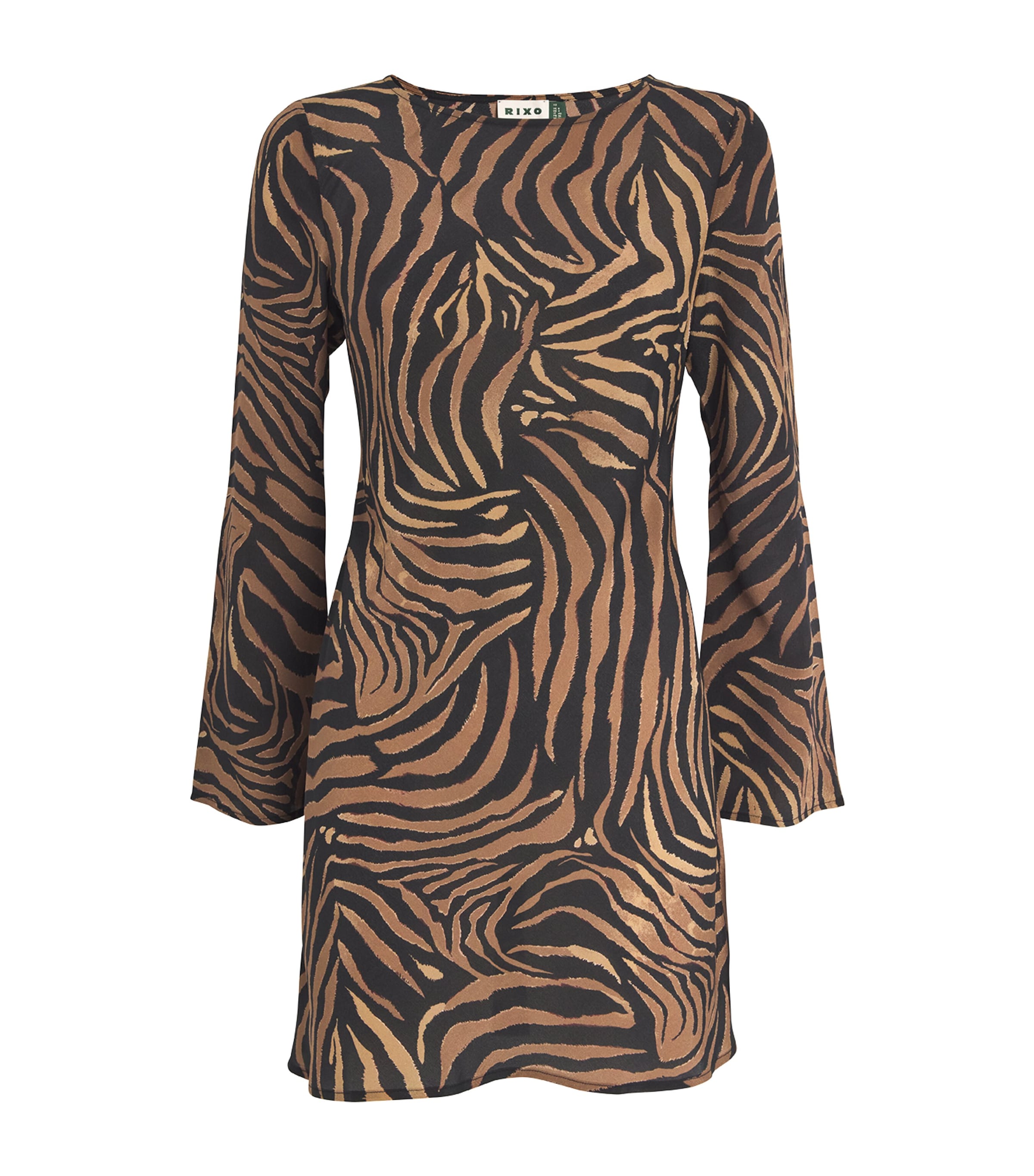 Shop Rixo London Tiger Print Ridley Mini Dress In Black