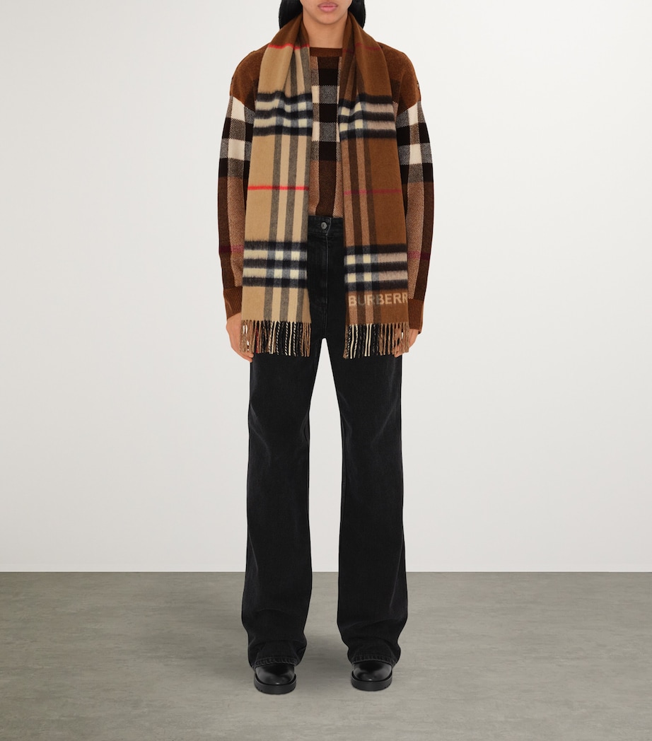 Cashmere Contrast Check Scarf ARC BEIGE/ BIRCH BRN Image 3