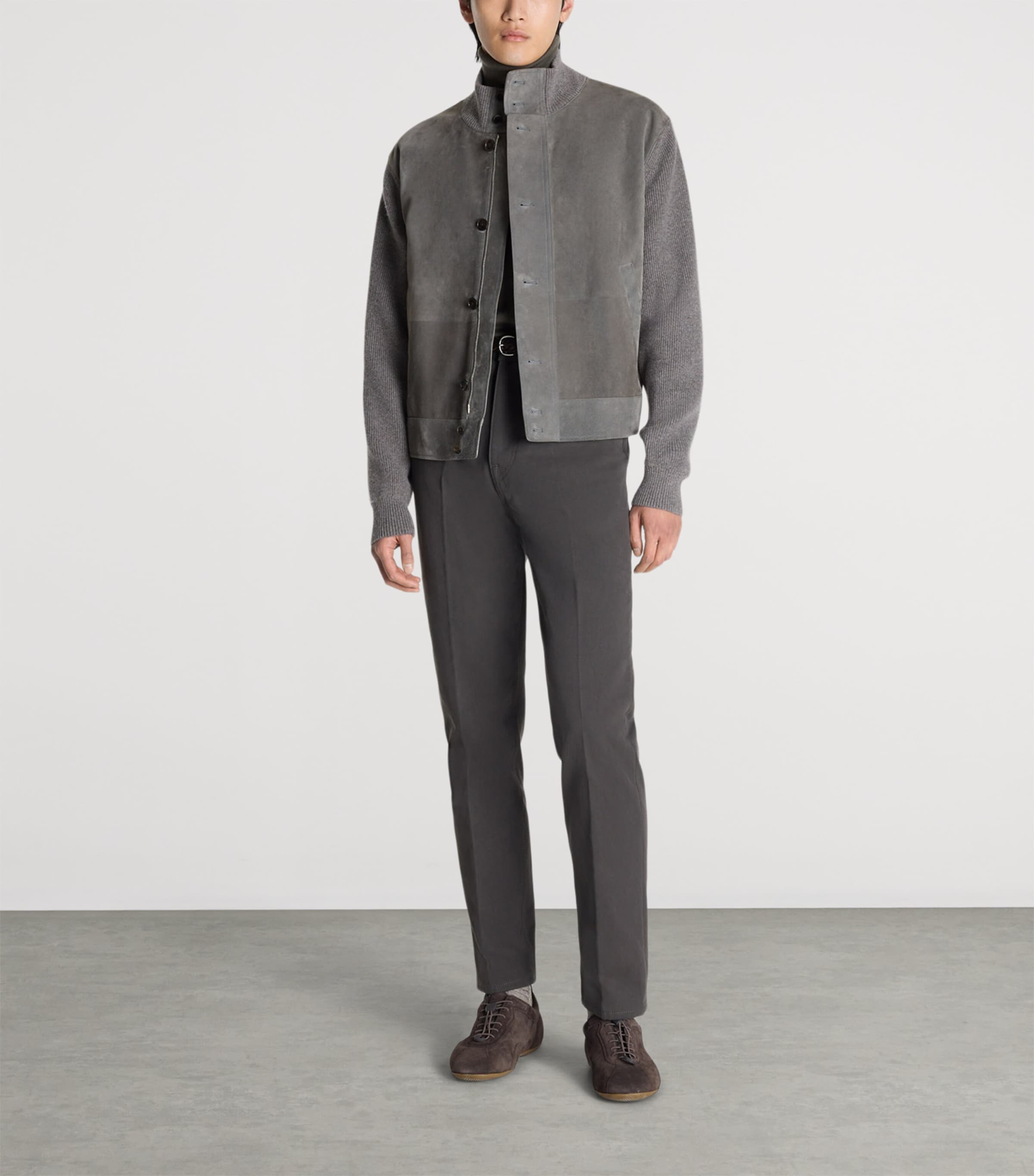 Dunhill Mens Suede-Cashmere Bomber Jacket Image 2