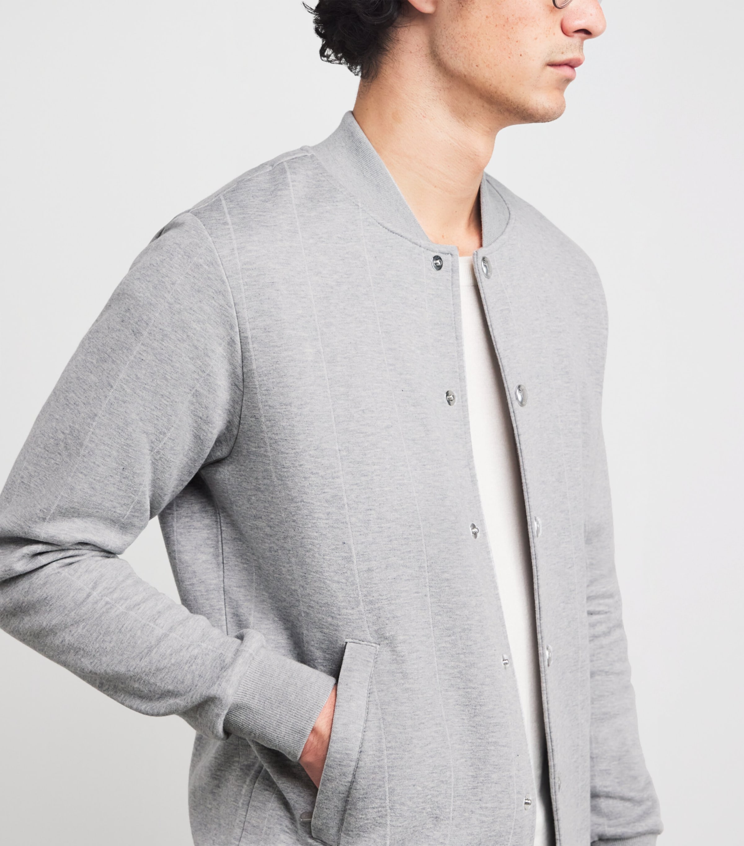 Cotton-Blend Stripe Bomber Jacket GRIGIO CHIARO MELANG Image 6