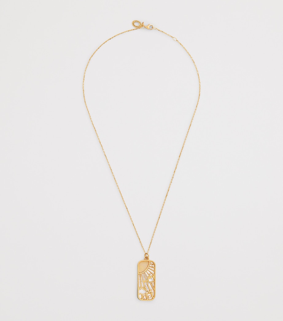 Yellow Gold, Diamond and Mother-of-Pearl Elements of Love Air Pendant Necklace WHITE Image 3