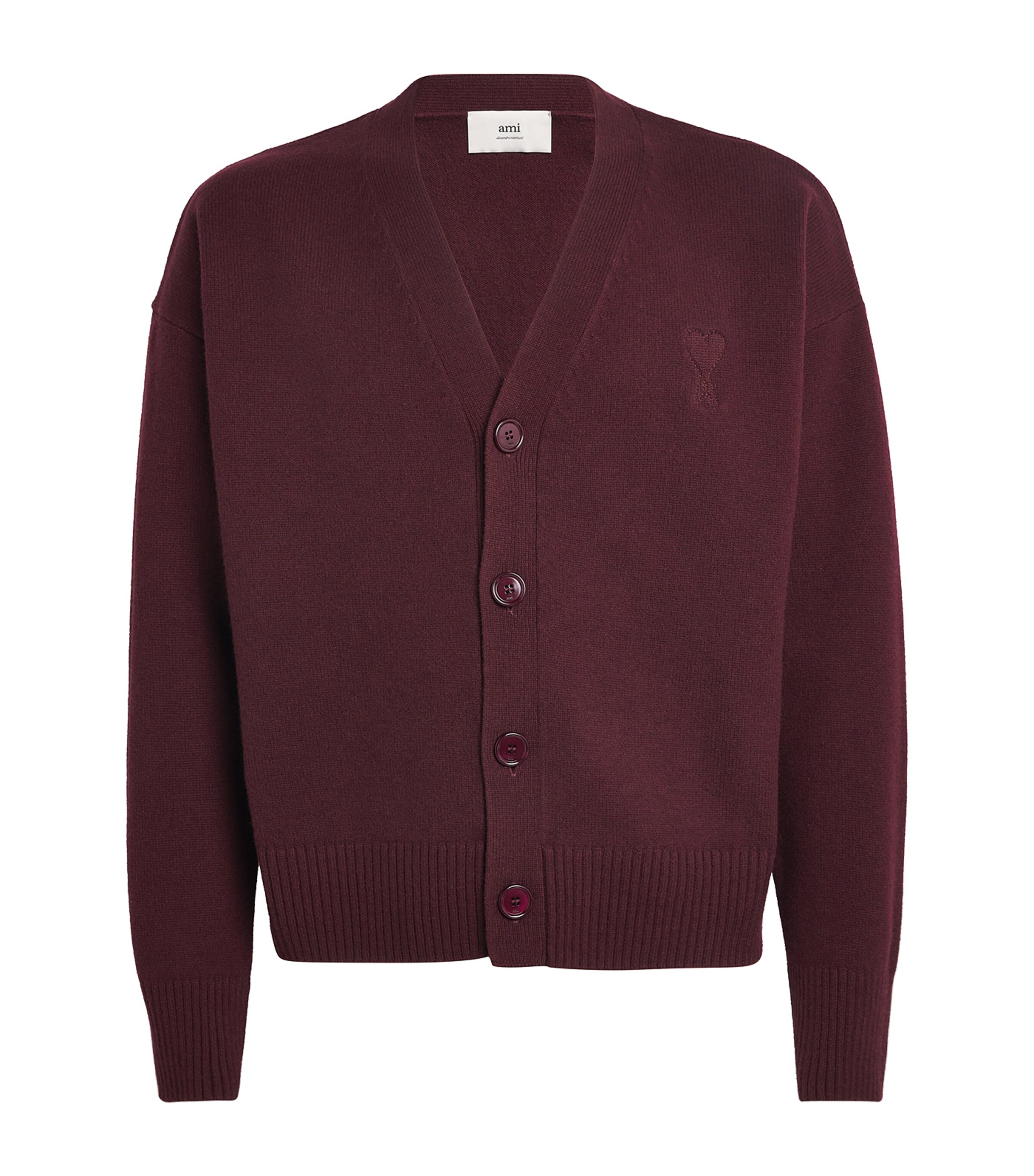 AMI Paris Mens Wool-Cashmere Ami De Coeur Cardigan Cerise Image 1