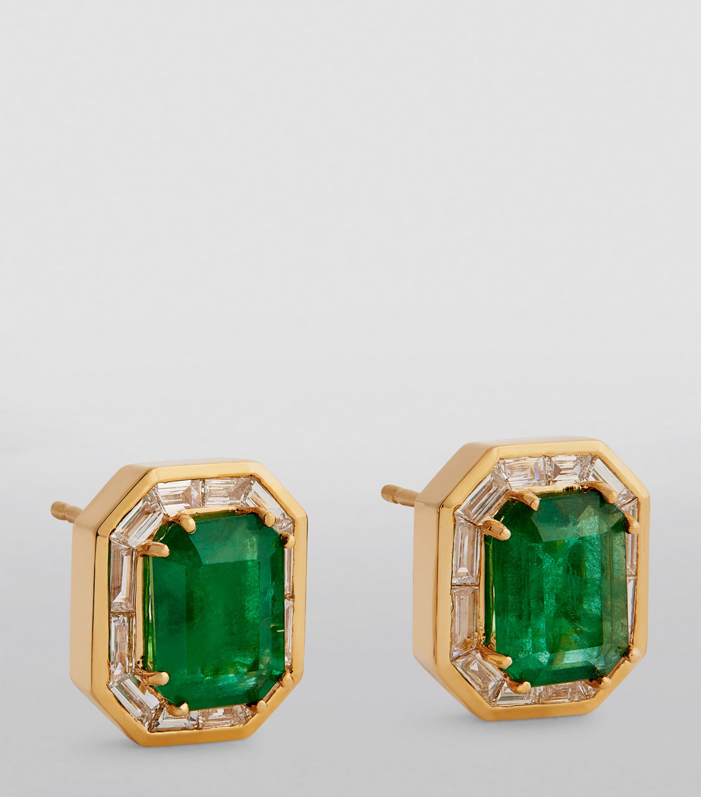 Yellow Gold, Diamond and Emerald Halo Stud Earrings YELLOW GOLD Image 2