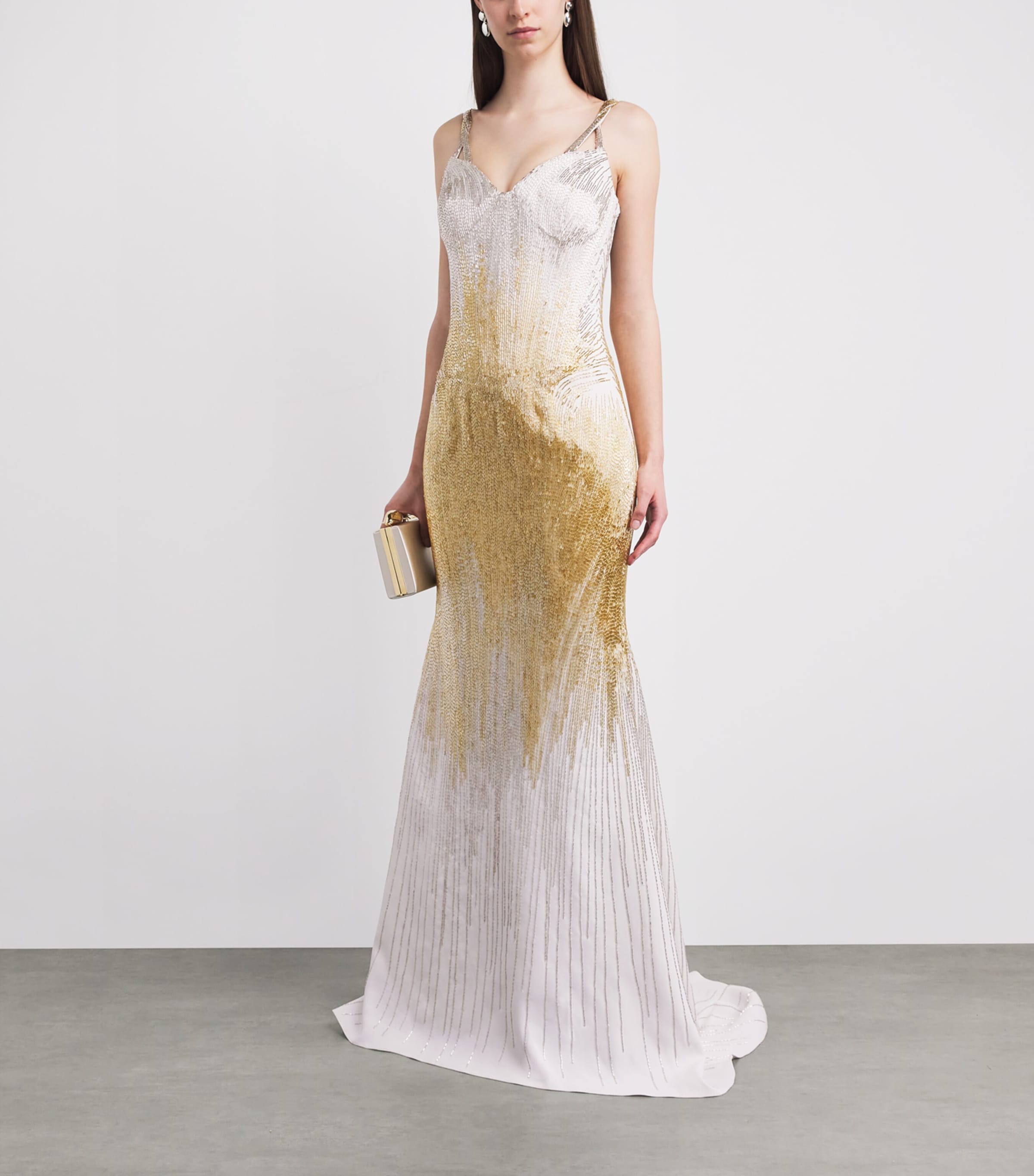 Gaurav Gupta Womens Embellished Aura Gown White Gold Image 2