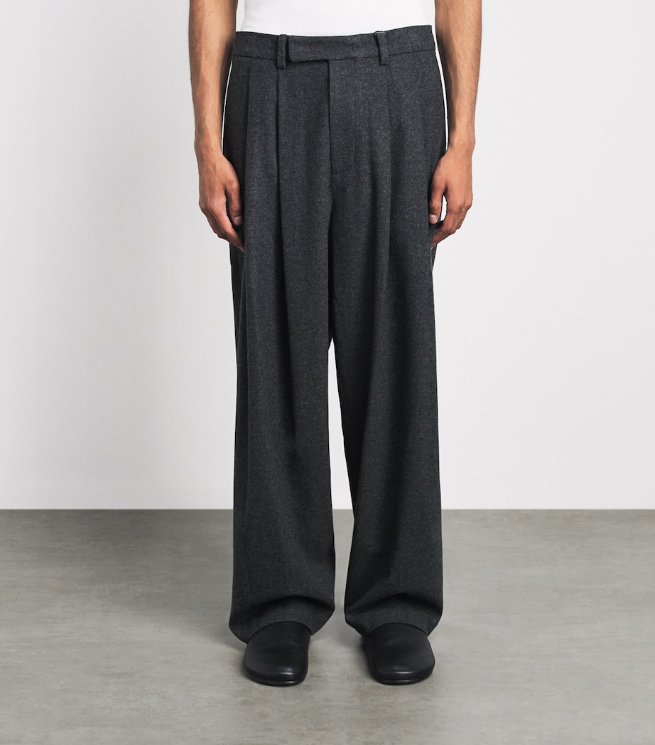 System Mens Wool-Blend Double-Pleated Trousers Black Grey Image 4