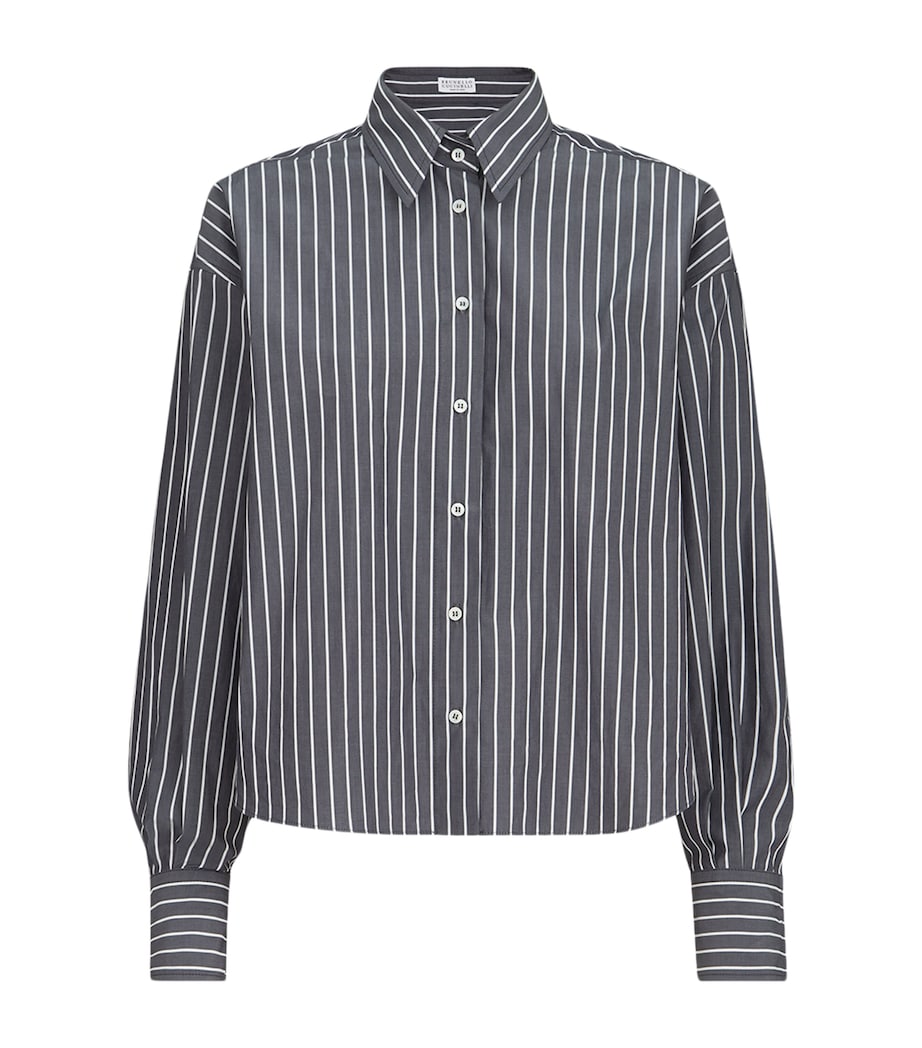 Brunello Cucinelli Womens Cotton Poplin Stripe Shirt Blu/bianco Image 1
