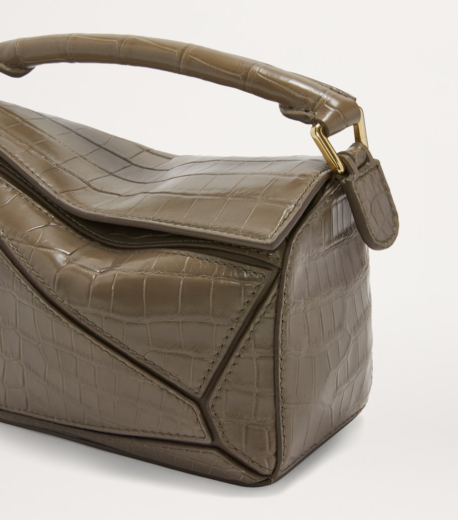 Mini Crocodile Puzzle Top-Handle Bag DARK KHAKI GREEN Image 7