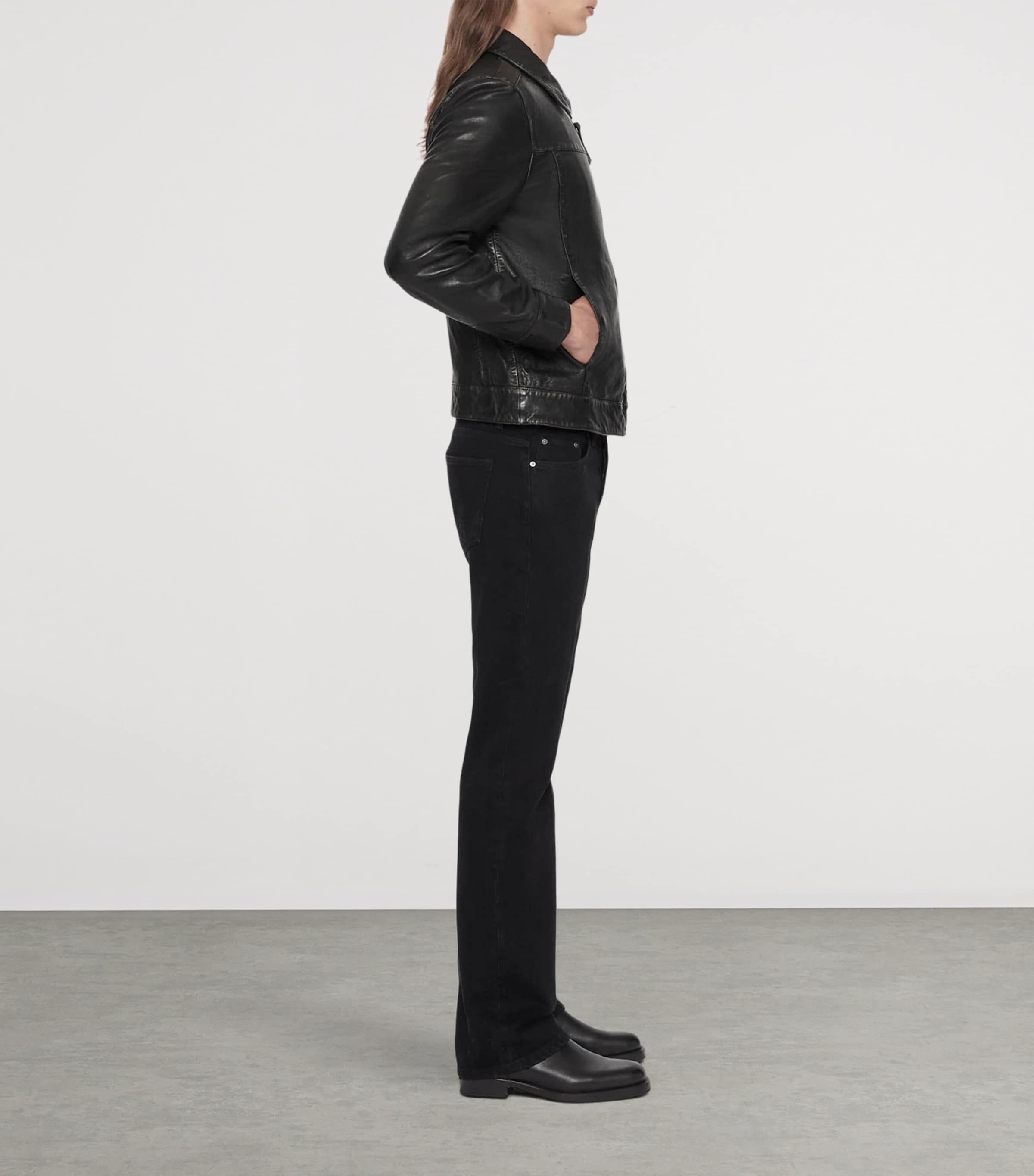 AllSaints Mens Oakland Leather Jacket Black/brown Image 4