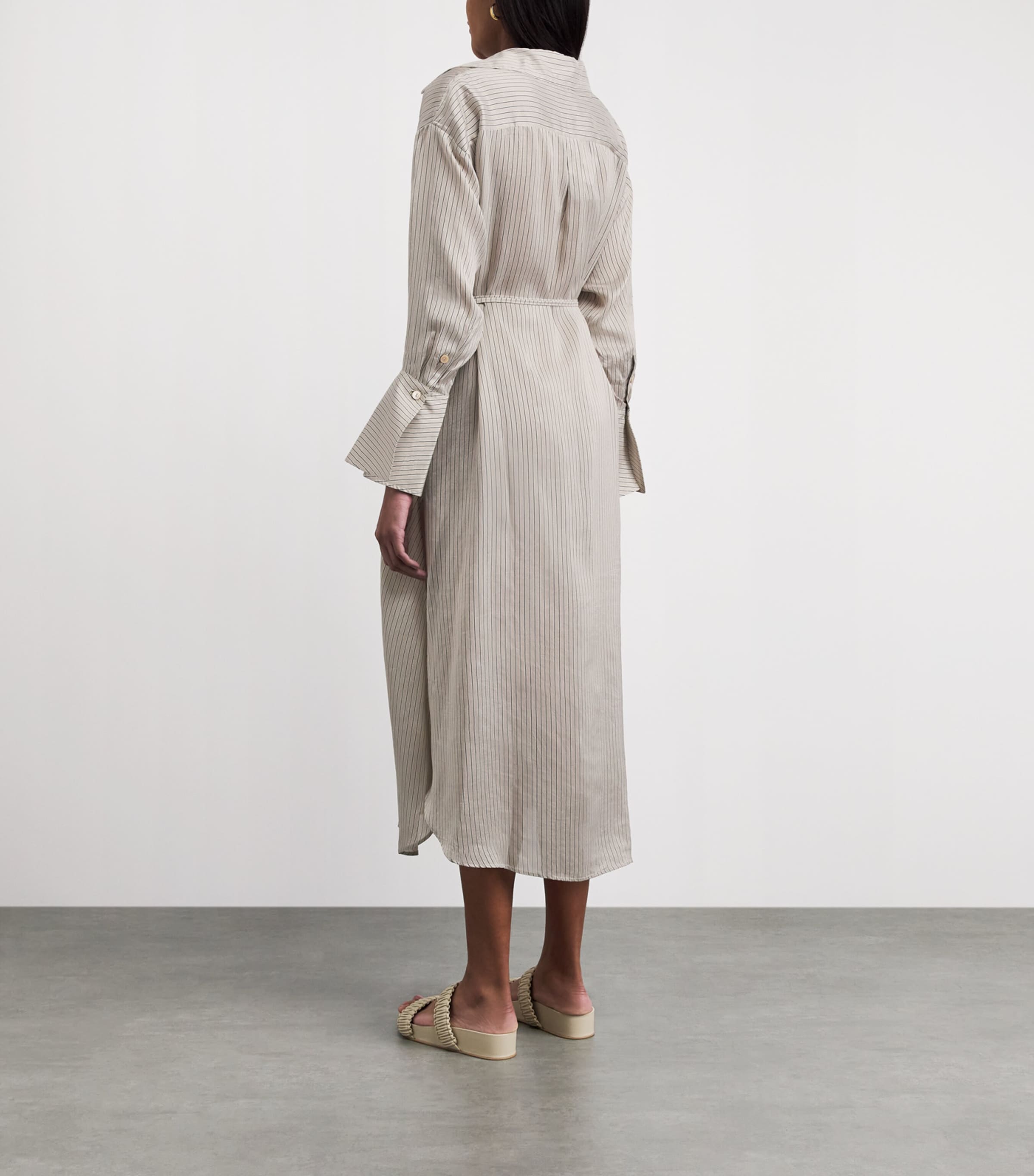 Palmer//Harding Womens Stripe Drift Midi Shirt Dress Beige Silk Stripe Image 5