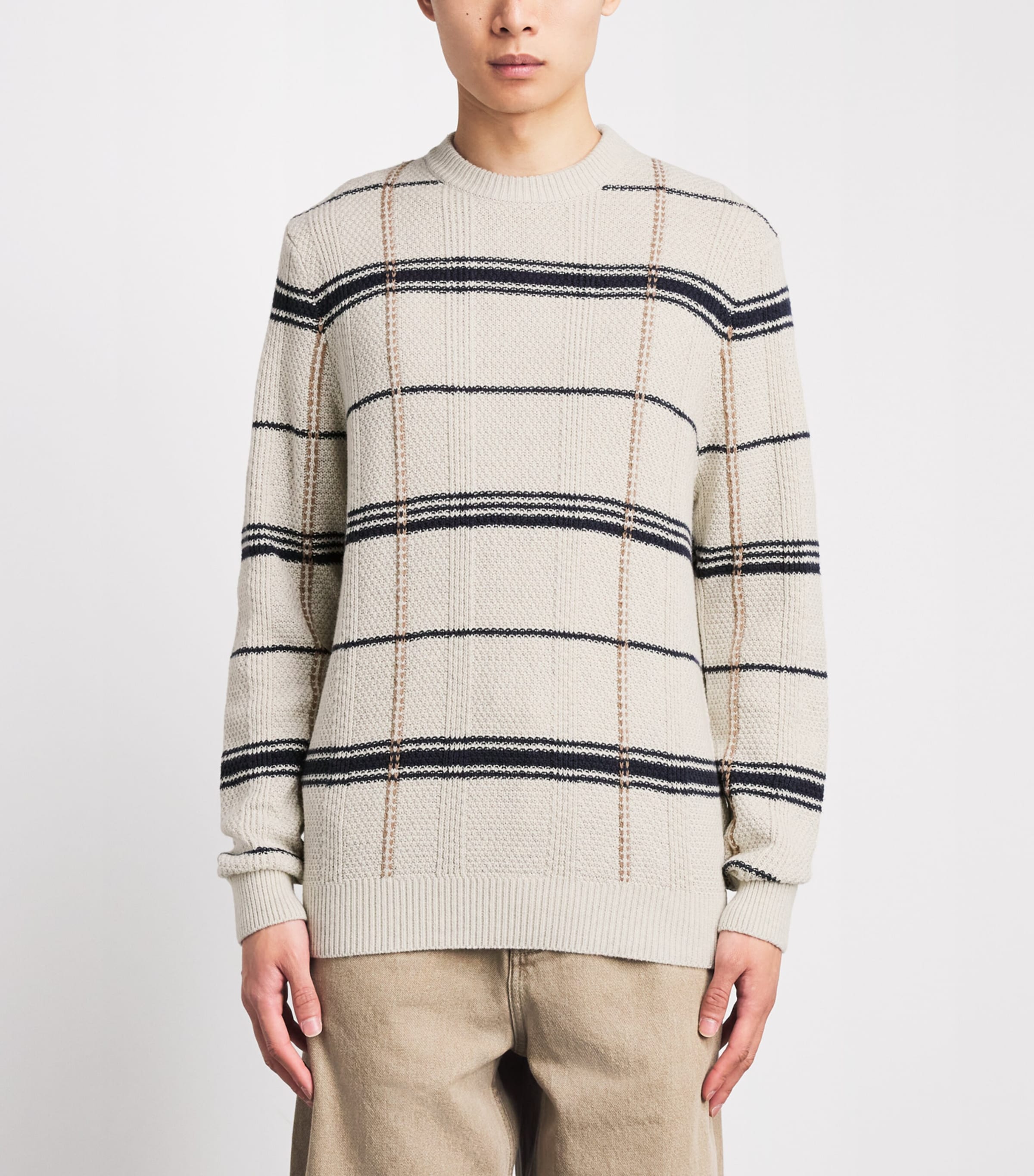 Barbour Mens Cotton-Wool Cable-Knit Fasey Sweater Whisper White Image 4