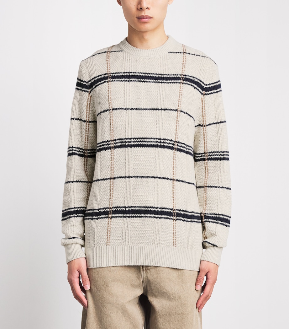 Barbour Mens Cotton-Wool Cable-Knit Fasey Sweater Whisper White Image 4