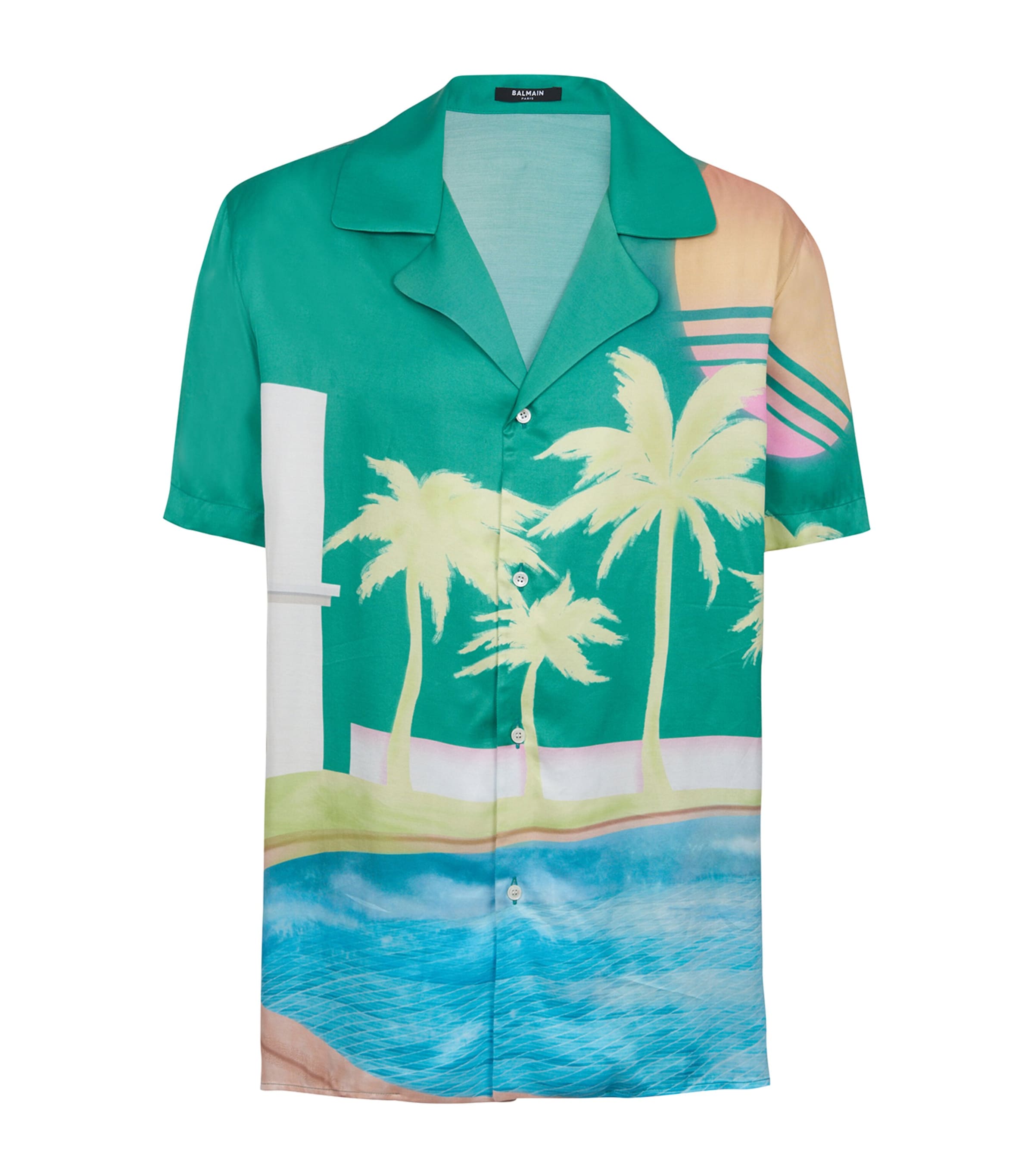 Shop Balmain Twill Palm Tree Print Shirt