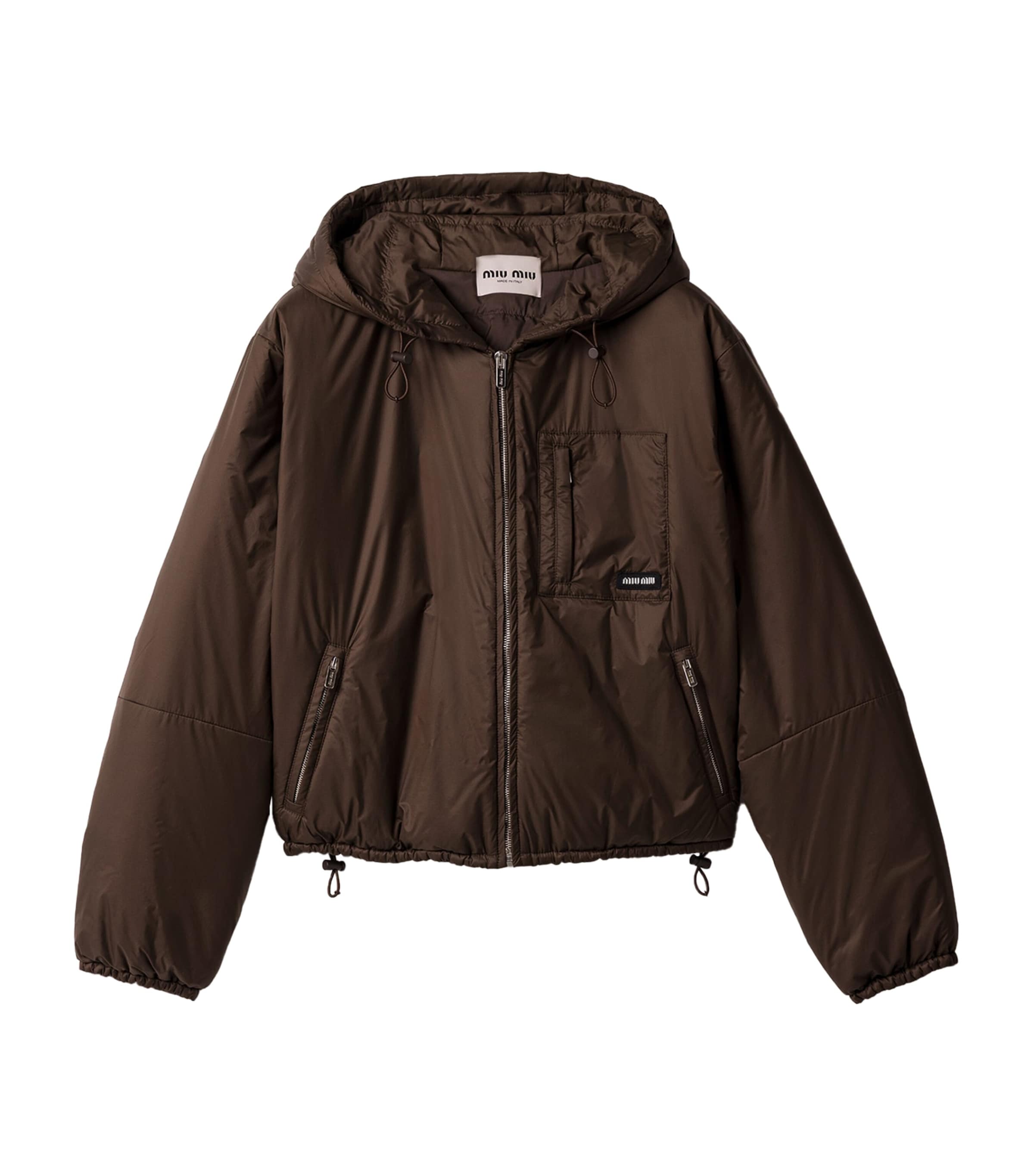 Miu Miu Womens Ripstop Cropped Puffer Jacket Brown Image 1