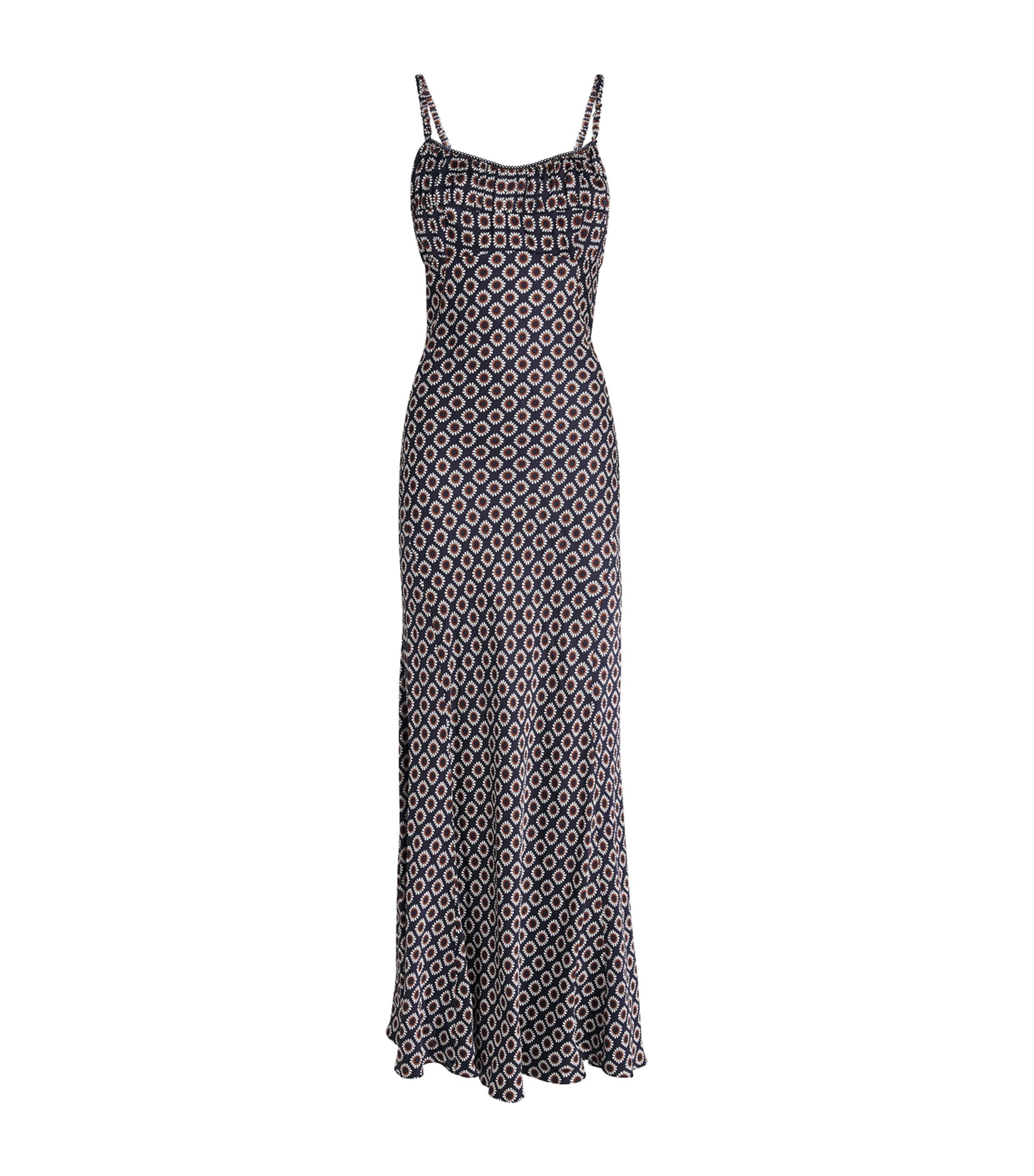 Sandro Paris Womens Floral Slip Maxi Dress Deep Blue / Ocher Image 1