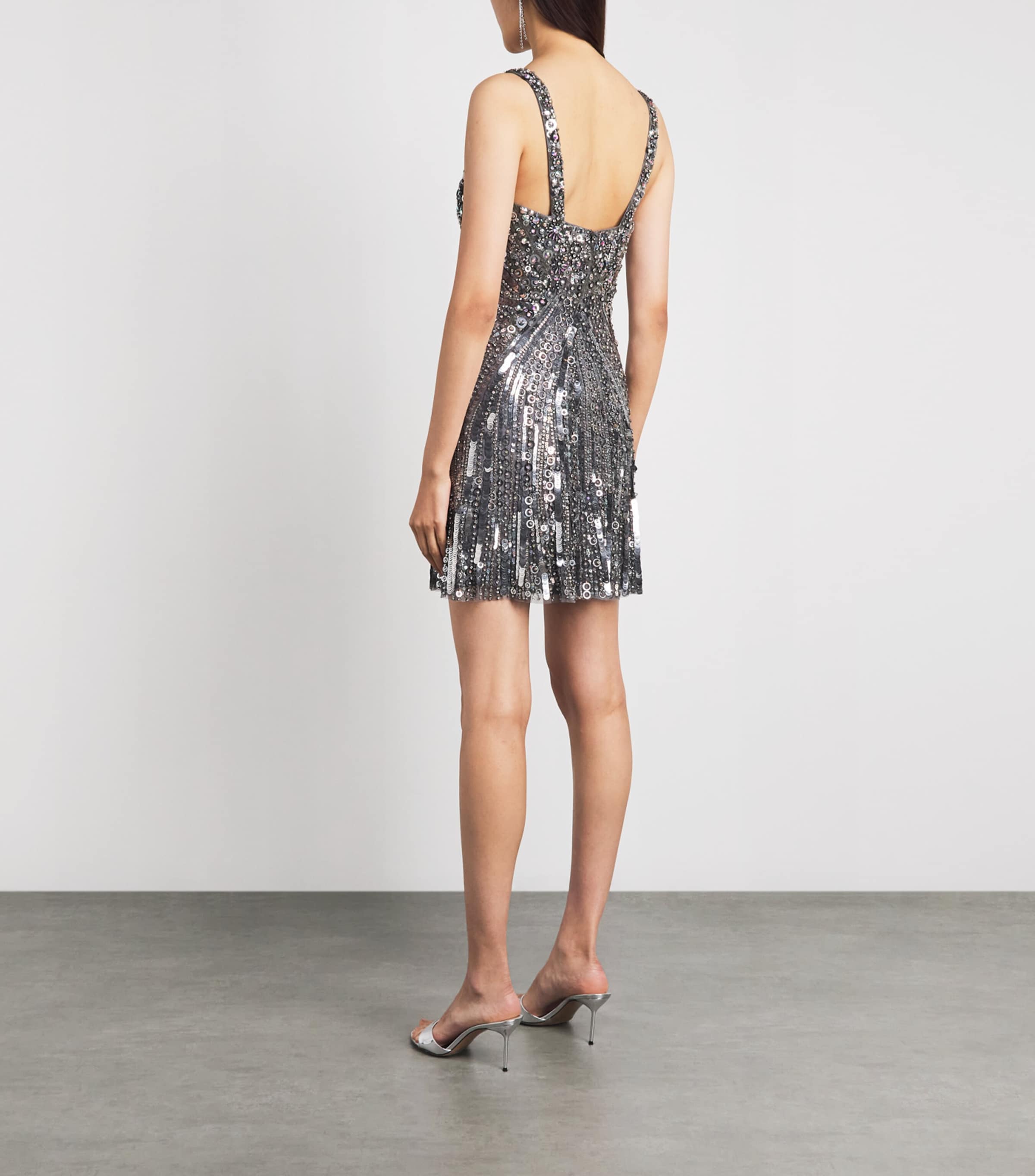Jenny Packham Womens Embellished Jupiter Mini Dress Steel Ash Image 4