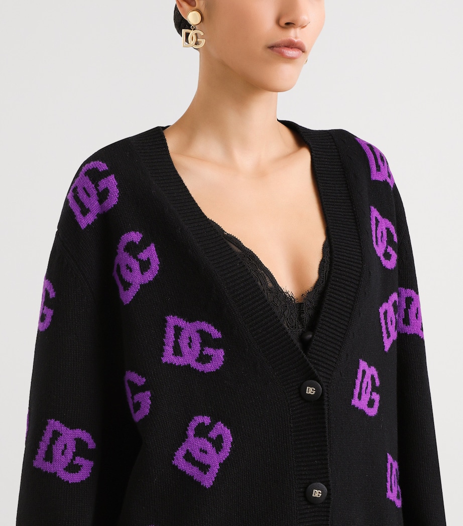 Virgin Wool Logo Cardigan N9867-NERO/VIOLA Image 4