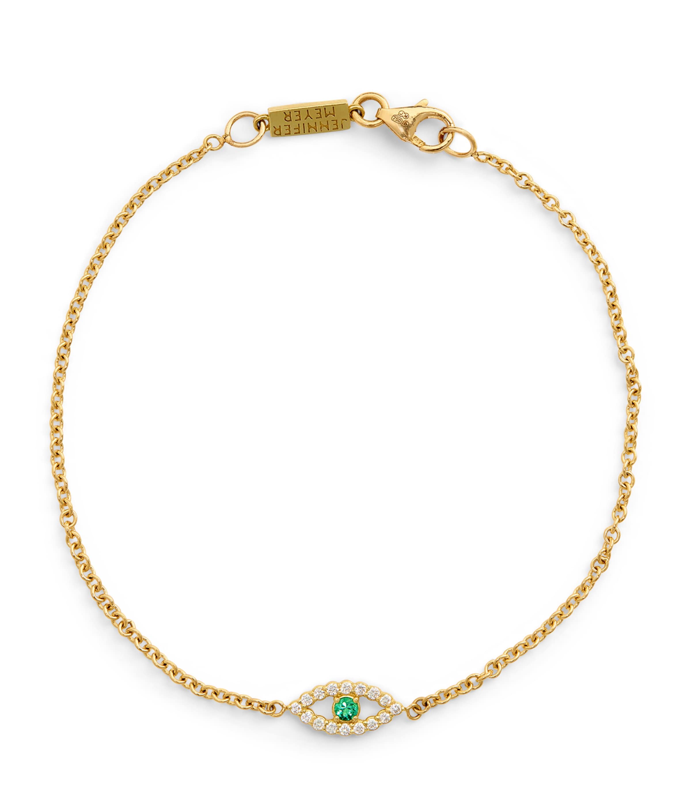 Jennifer Meyer Yellow Gold, Diamond And Emerald Evil Eye Bracelet In Gold