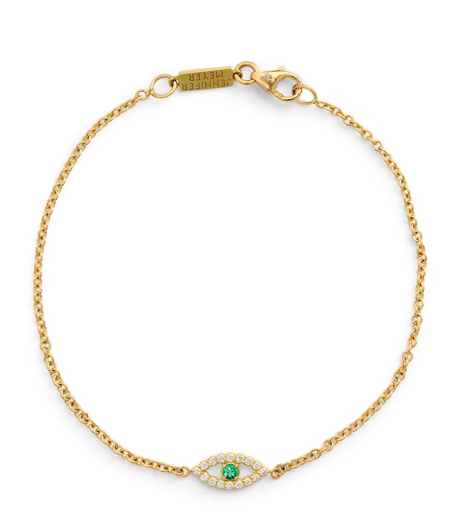 Jennifer Meyer Yellow Gold, Diamond and Emerald Evil Eye Bracelet Yellow Gold Image 1