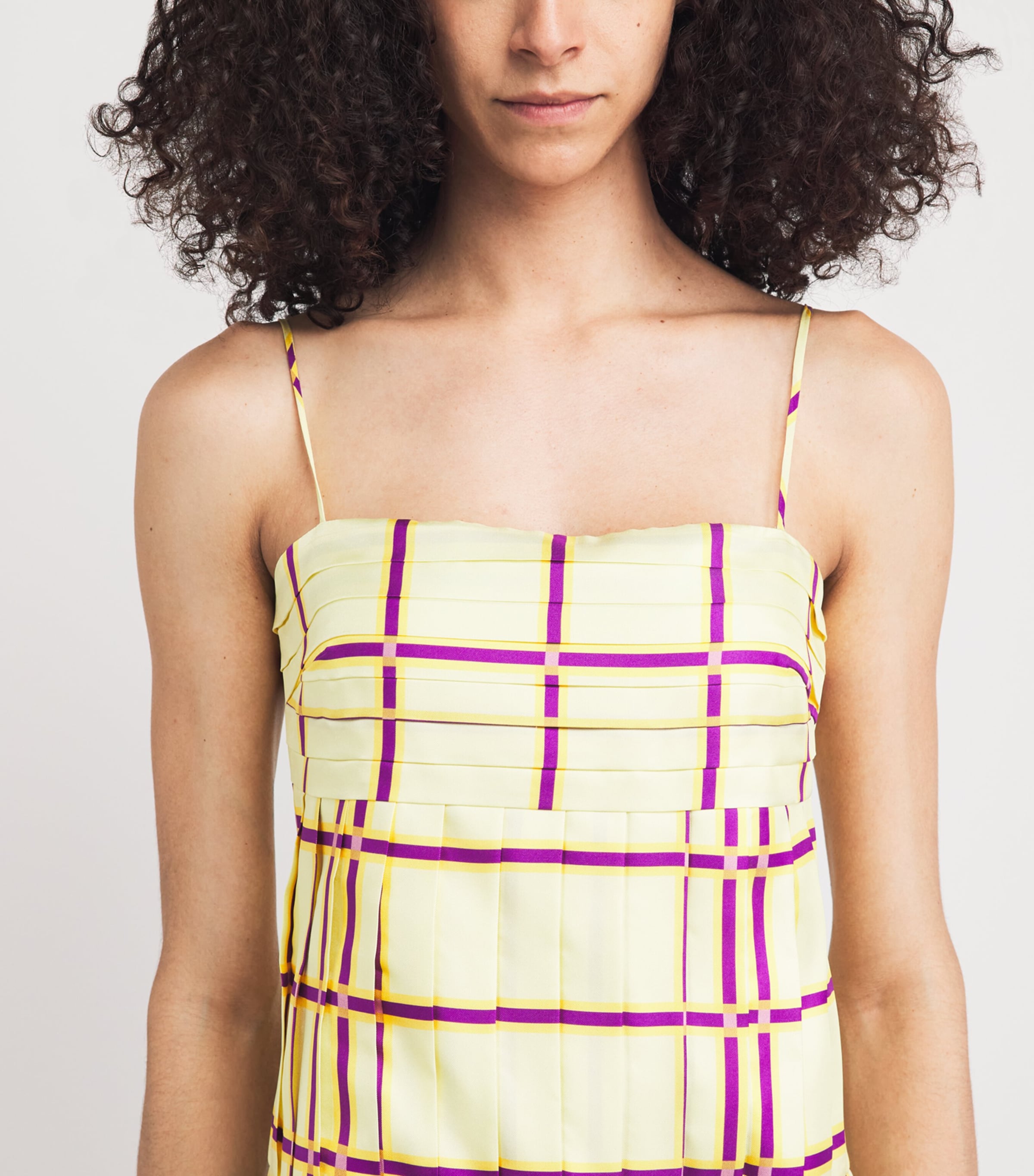 Emilia Wickstead Womens Silk Check Agata Midi Dress Lemon/mustard/purple Image 3