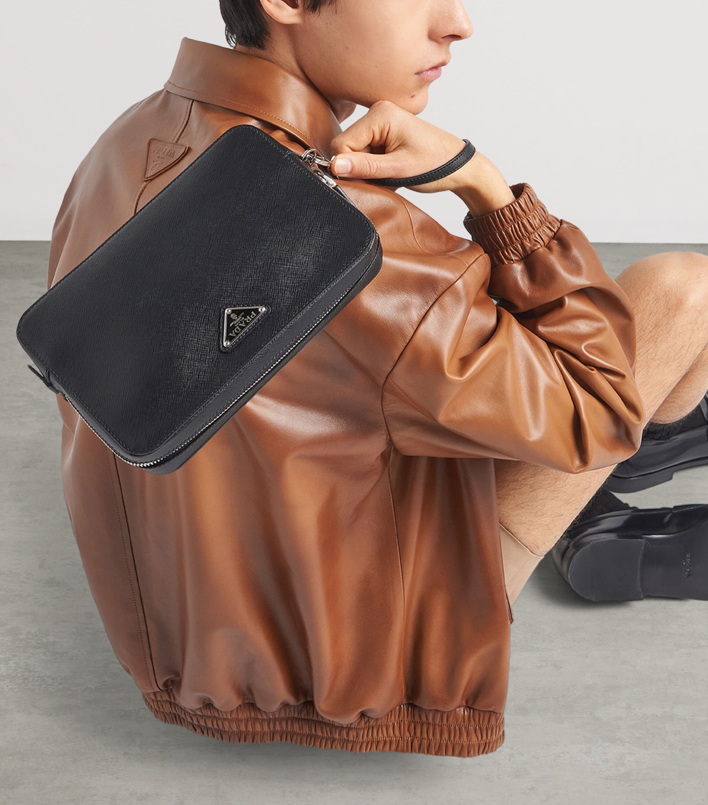Prada Saffiano Leather Pouch Black Image 3