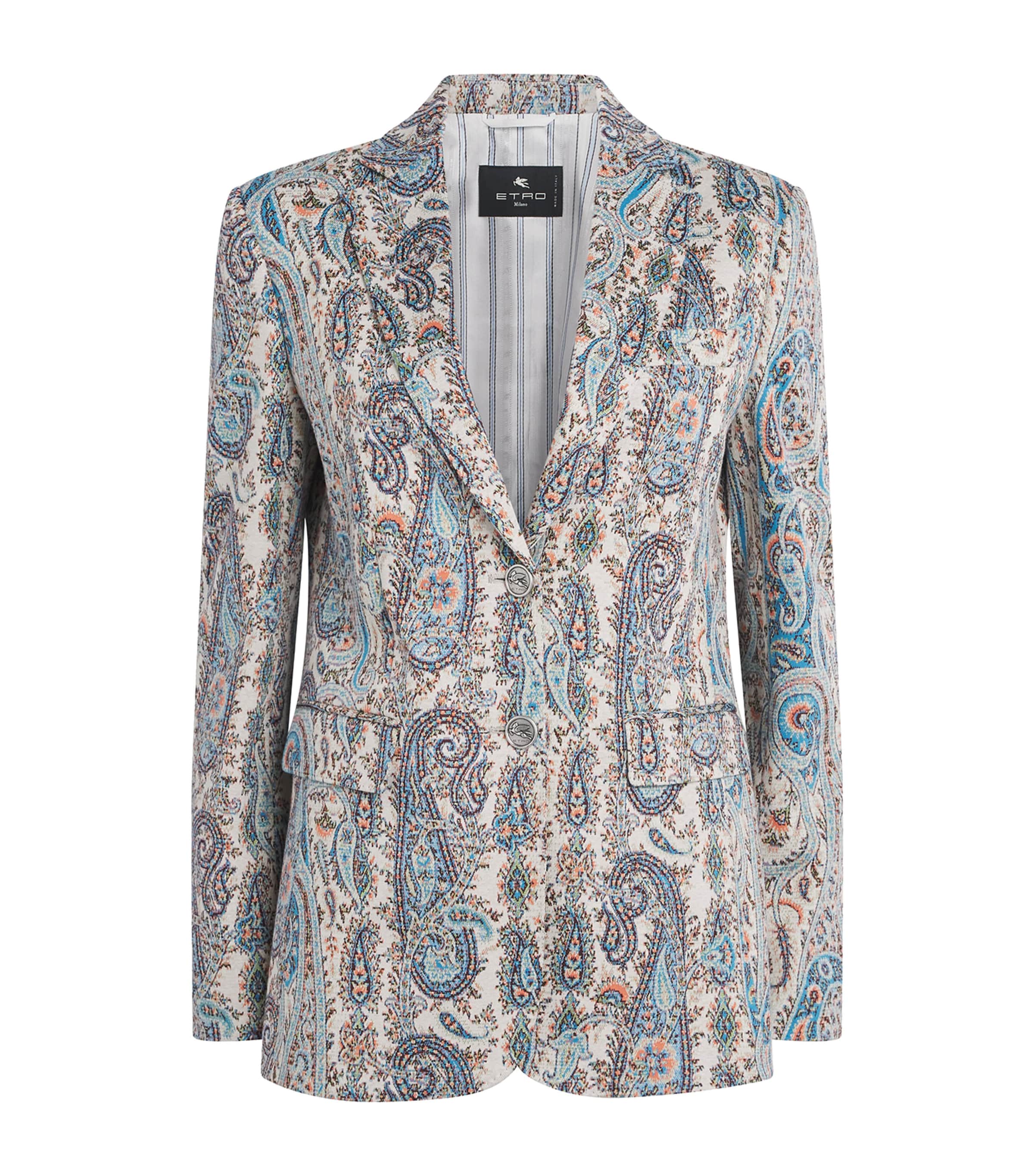 Etro Womens Knitted Paisley Single-Breasted Blazer Multi Blu Base Image 1