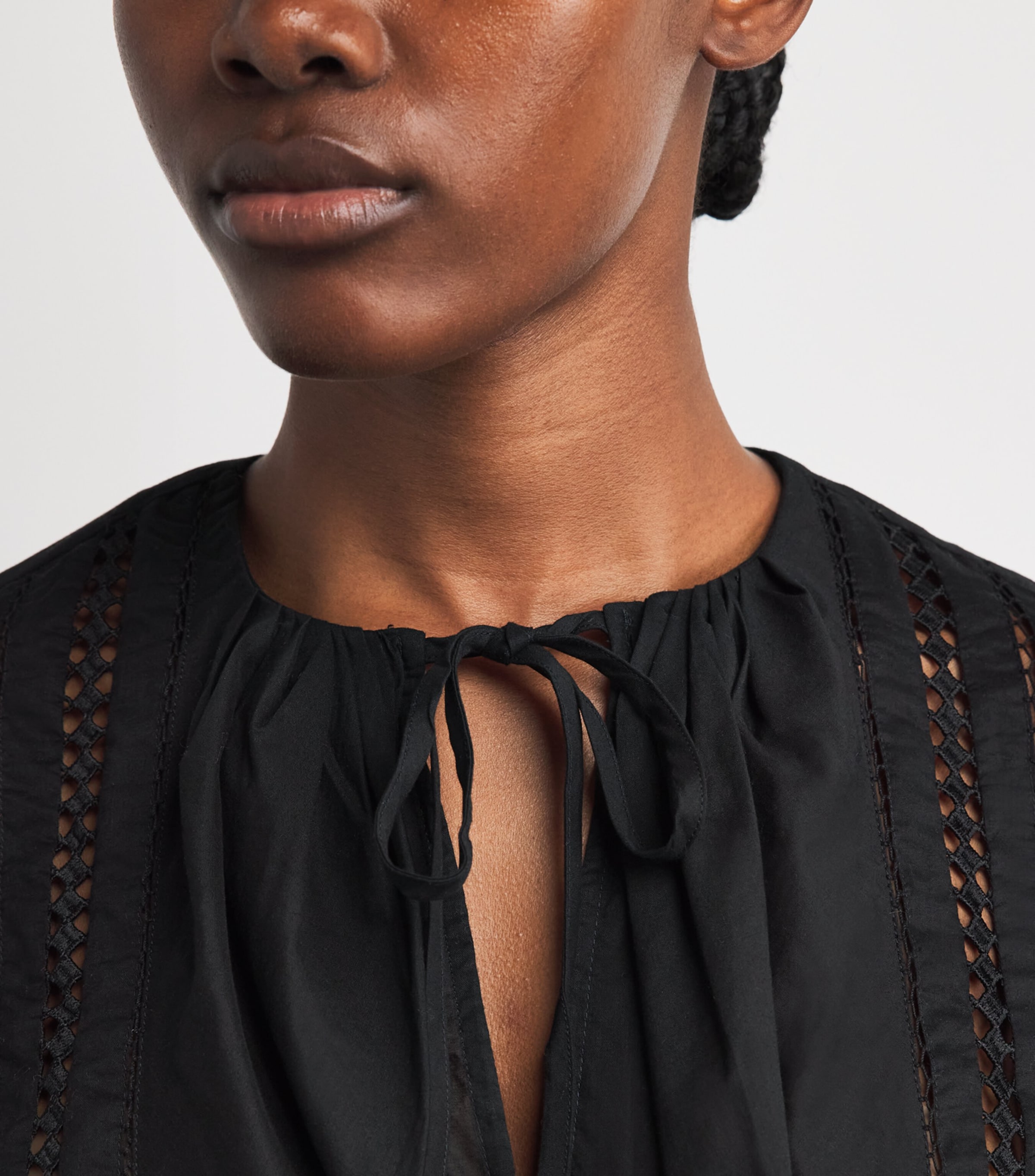 Polo Ralph Lauren Womens Cotton Lace-Trim Blouse Polo Black Image 3