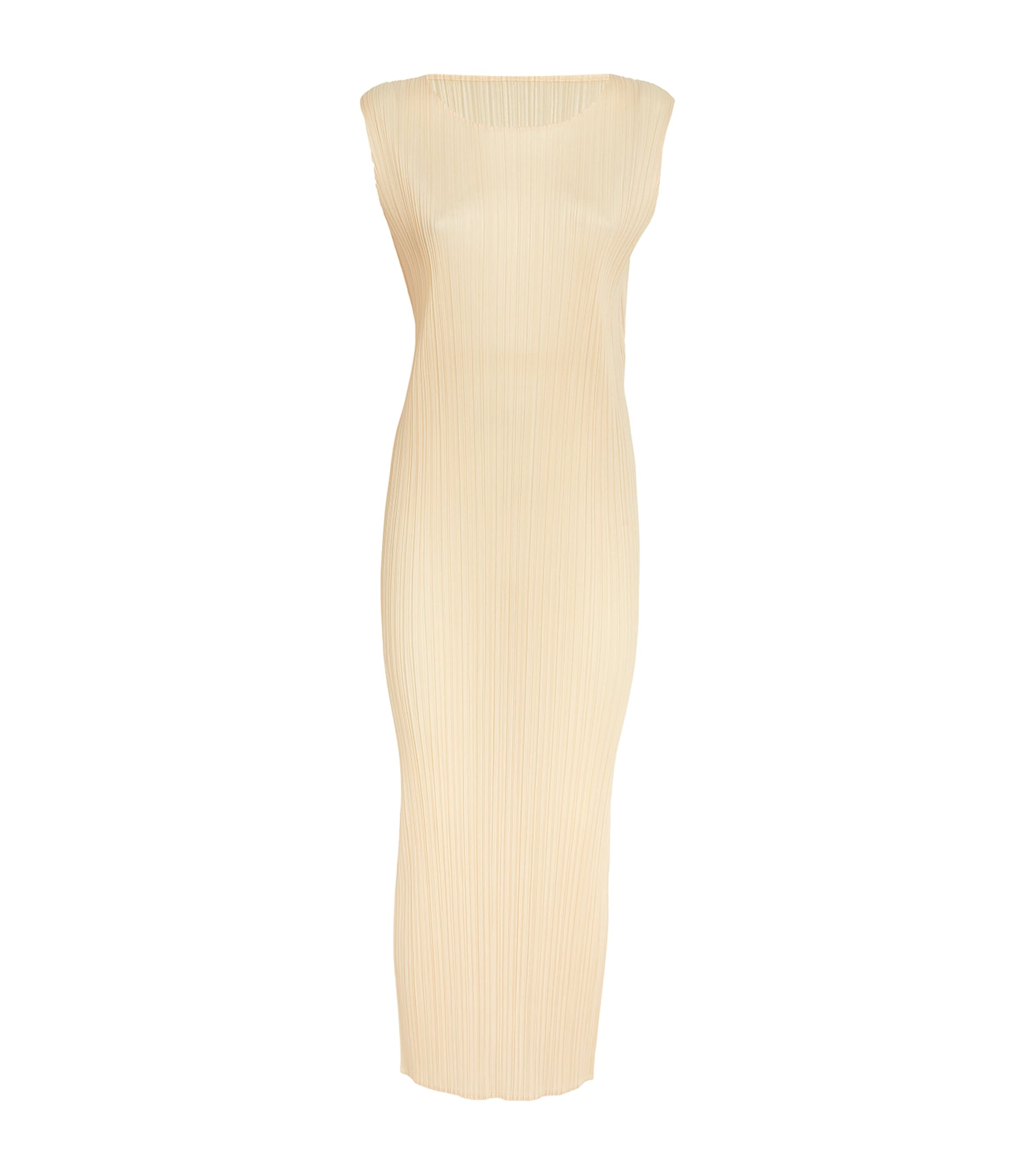 Shop Issey Miyake Pleated Peanuts Midi Dress In Beige