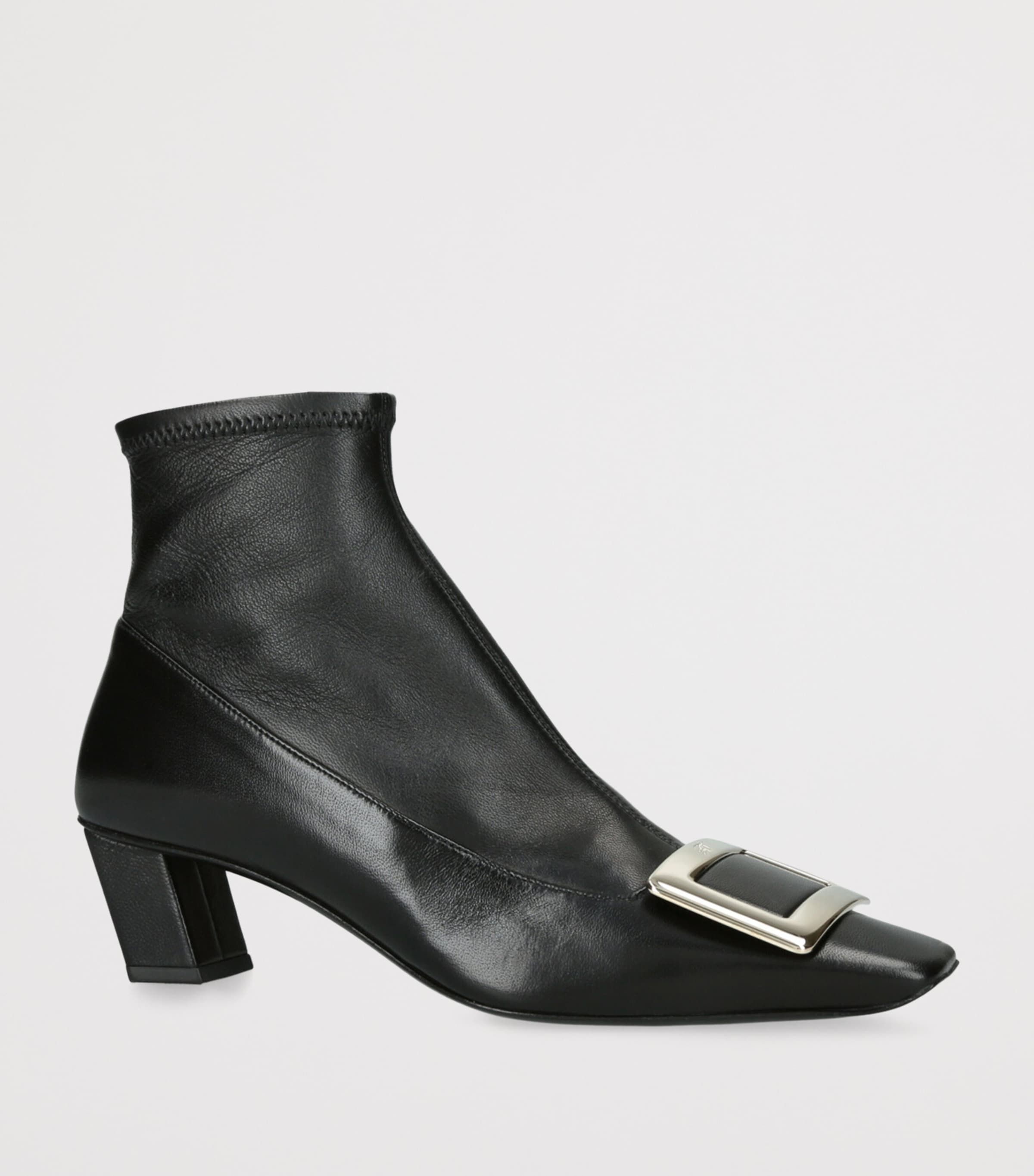Leather Stretch Belle Vivier Ankle Boots 45 BLACK Image 3
