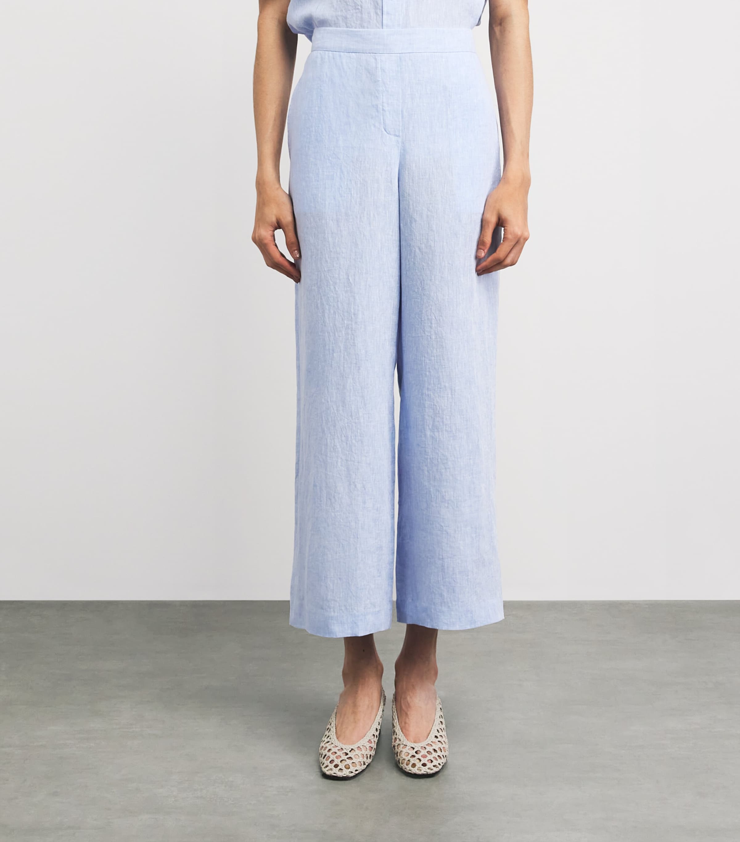 Lafayette 148 Womens Linen Wide-Leg Trousers Delme Delph Blu Mlng Image 4