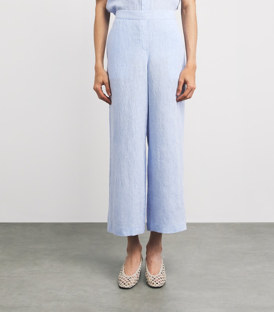Lafayette 148 Womens Linen Wide-Leg Trousers Delme Delph Blu Mlng Image 4