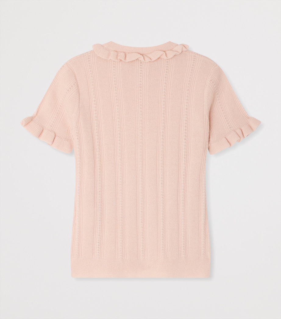 Bonpoint Cotton-Cashmere Short-Sleeve Sweater (10-14 Years) Rose Poudre Image 2