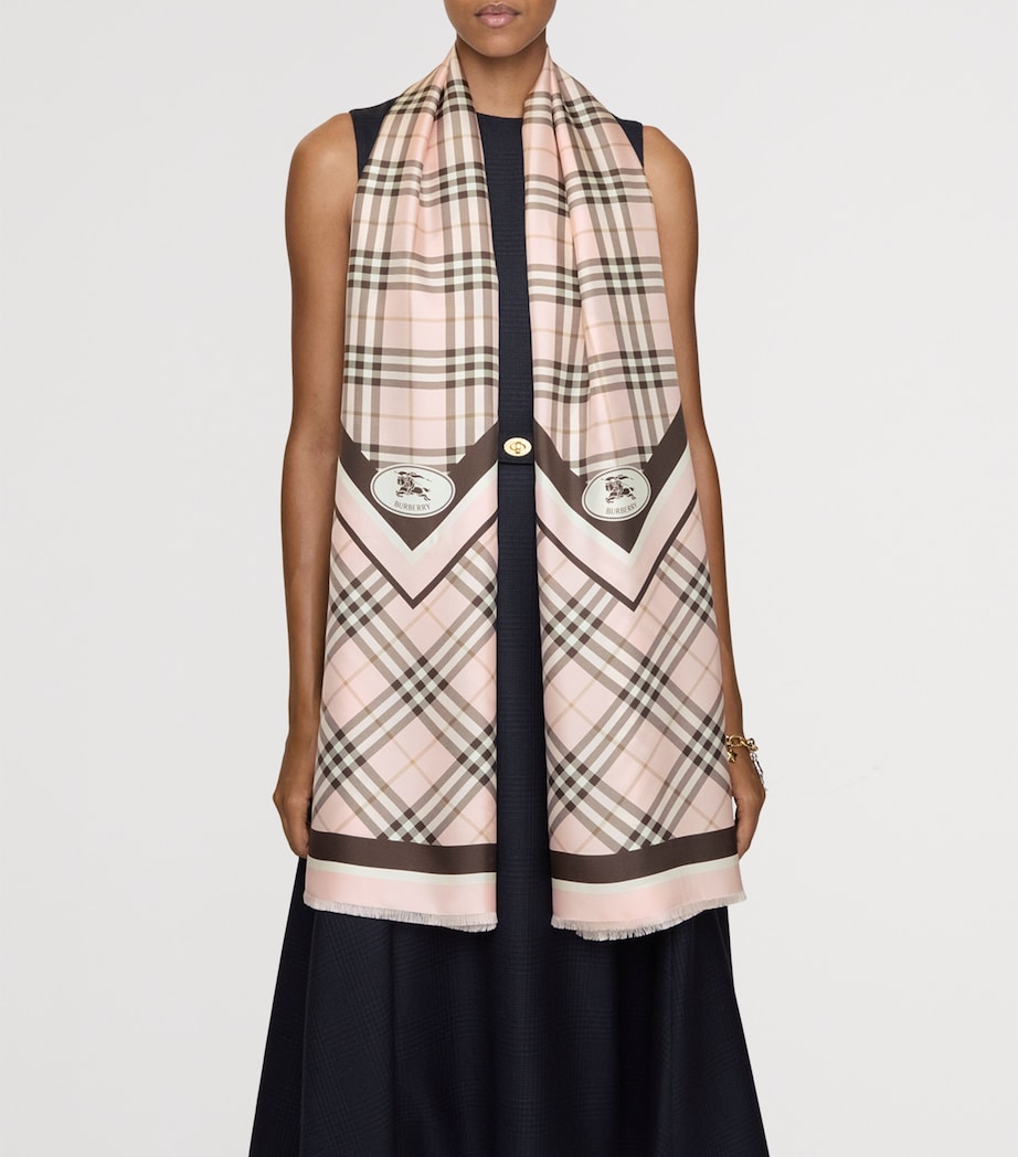 Silk Check Knight Motif Scarf BOW PINK Image 5