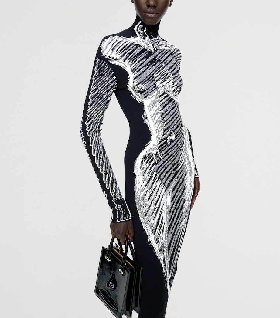 Schiaparelli Womens Knitted Trompe-l'Oeil Midi Dress Black Image 3