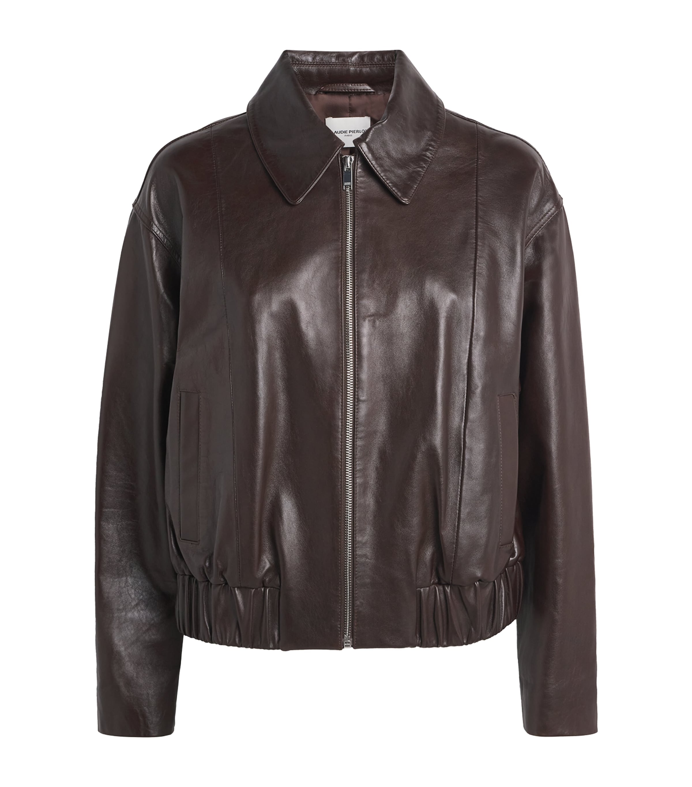 Claudie Pierlot Womens Leather Zip-Up Jacket Brown Image 1