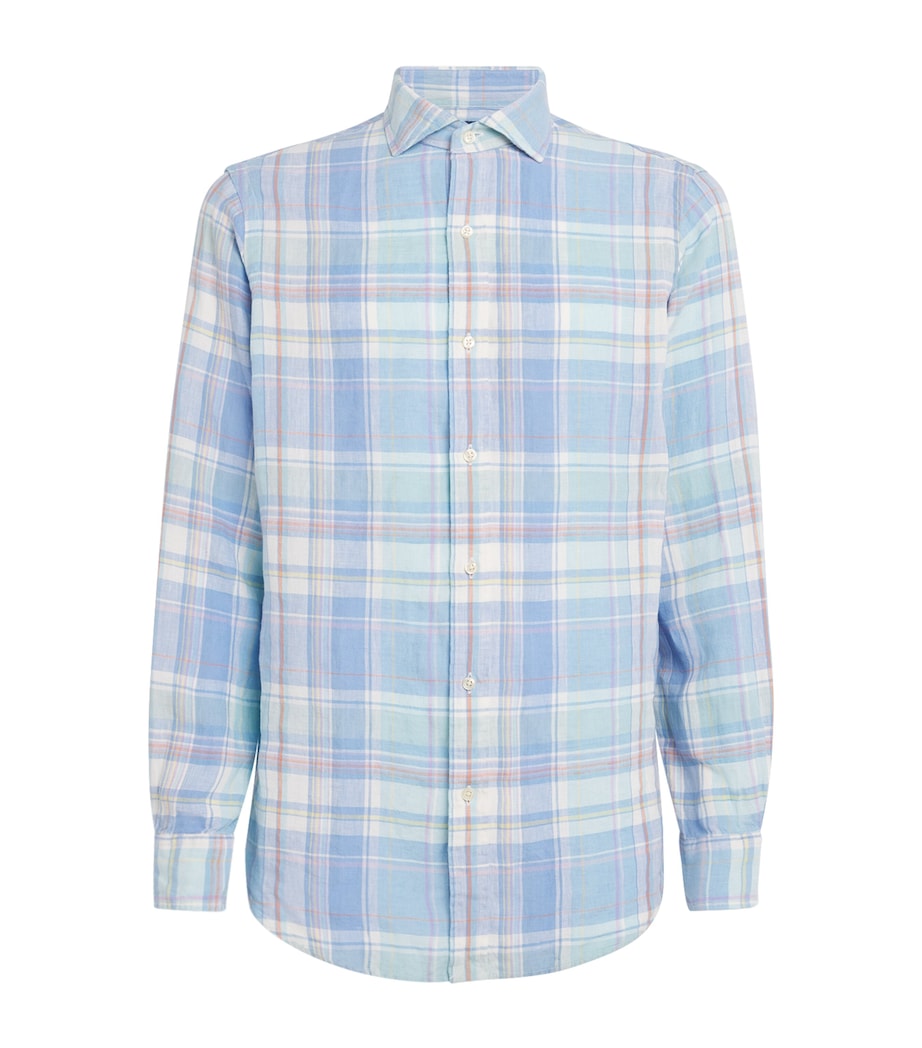 Polo Ralph Lauren Mens Linen Check Shirt Blu Orng Multi Image 1