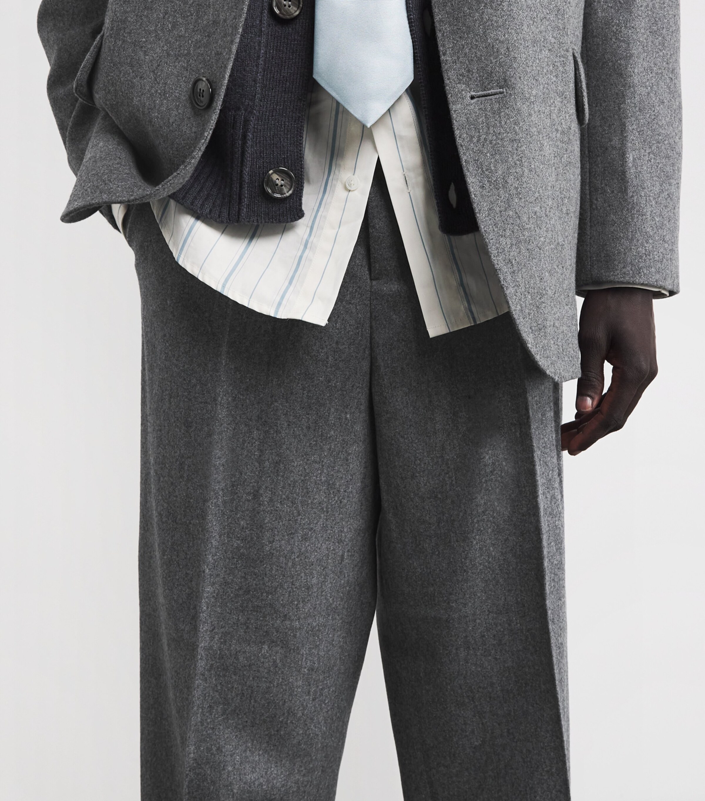 AMI Paris Mens Virgin Wool Wide-Leg Trousers Gris Image 6