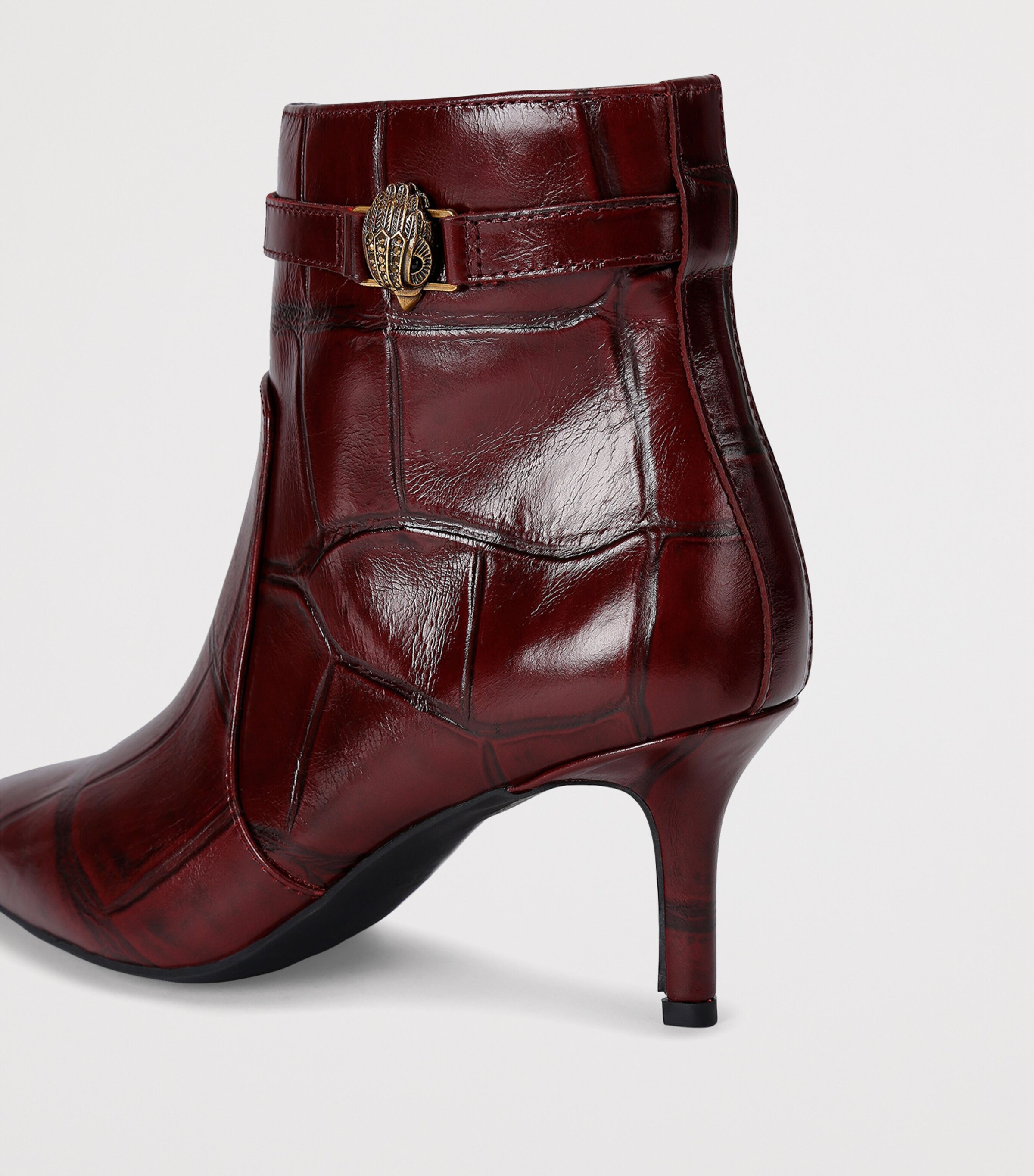 Kurt Geiger London Leather Croc-Embossed Kensington Ankle Boots Wine Image 2
