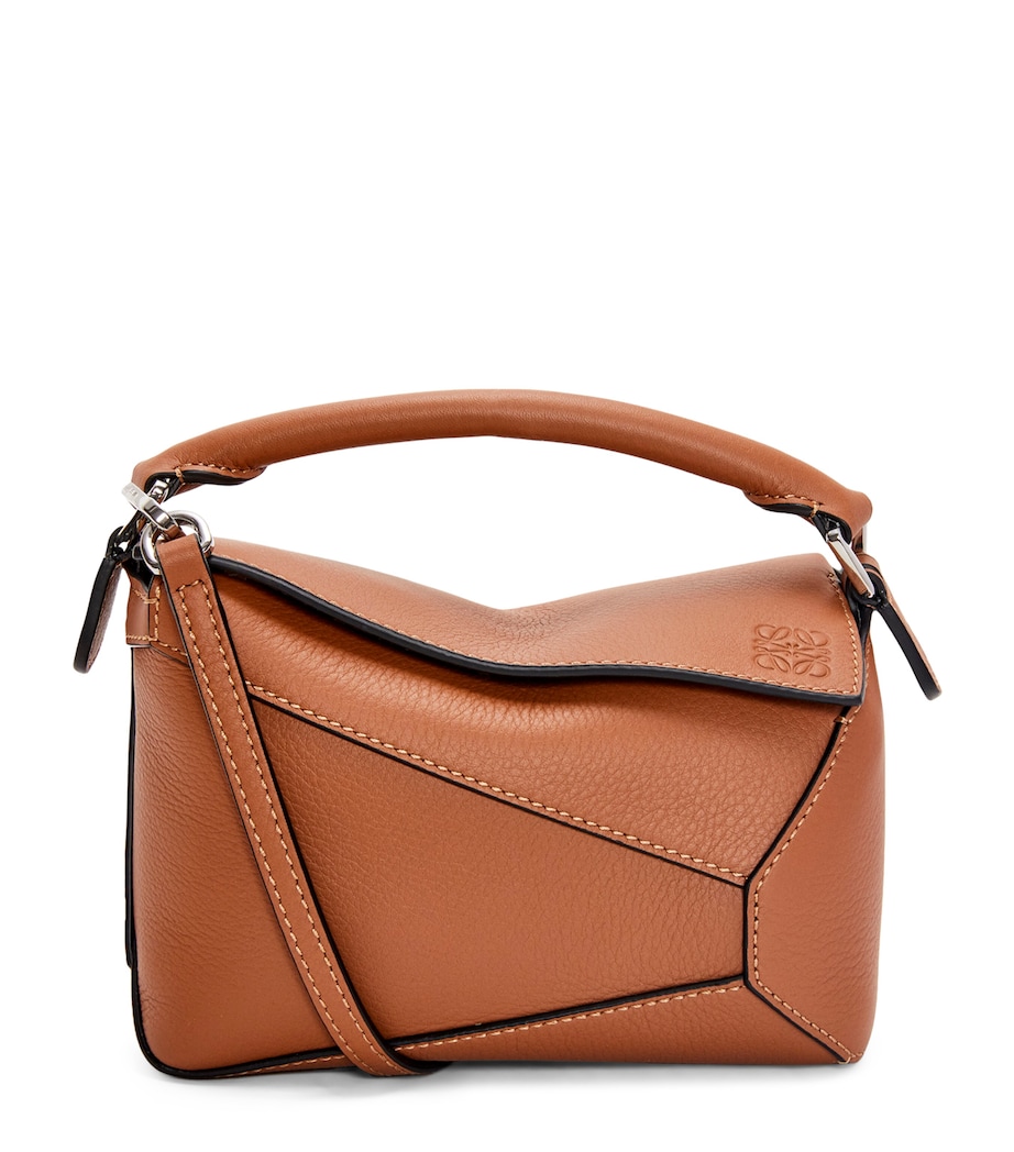 Mini Leather Puzzle Edge Top-Handle Bag TAN Image 1