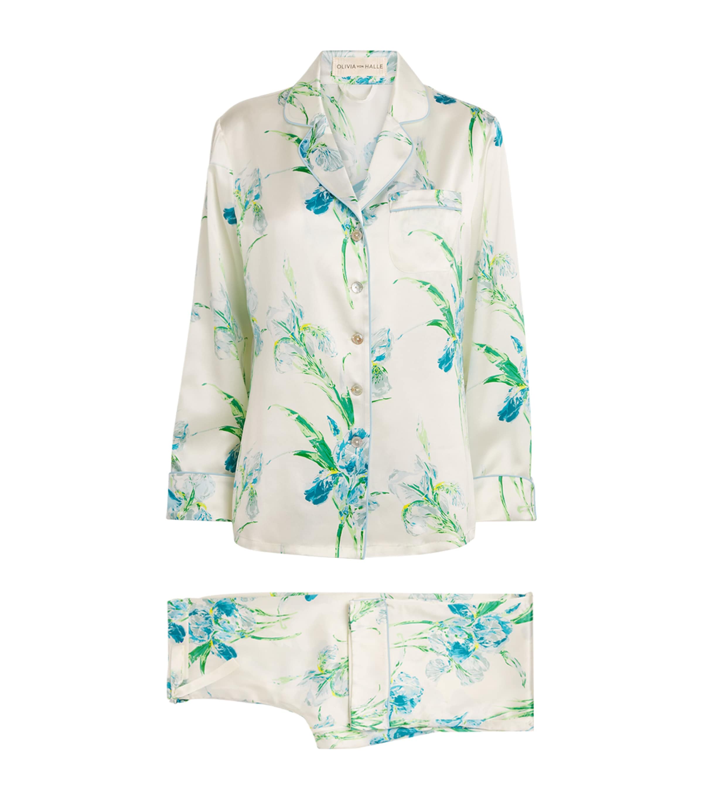 Olivia Von Halle Silk Floral Lila Asterias Pyjama Set In White
