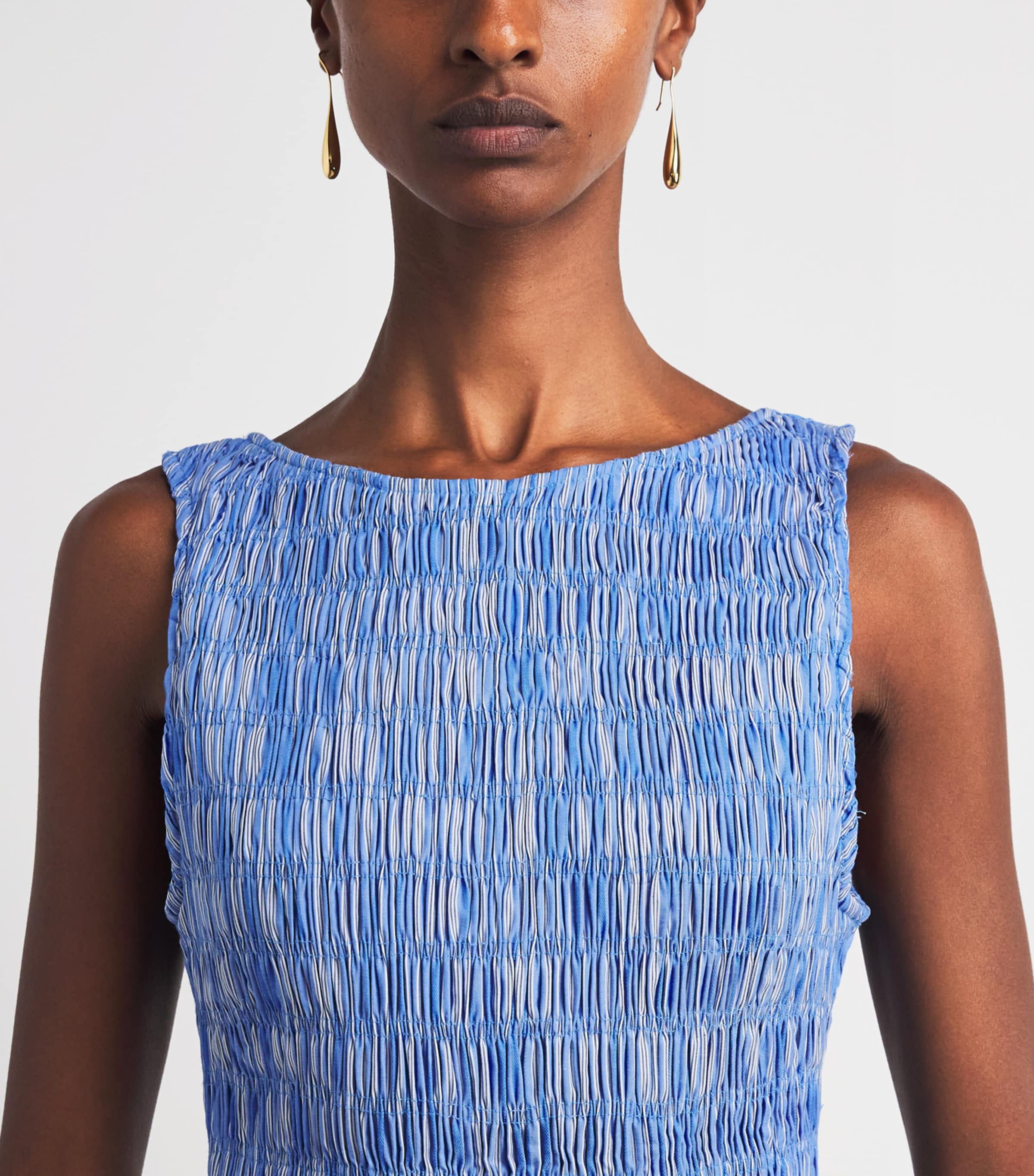 Faithfull The Brand Womens Cotton Shirred Carina Mini Dress Joao Strp Azlejo Blu Image 3