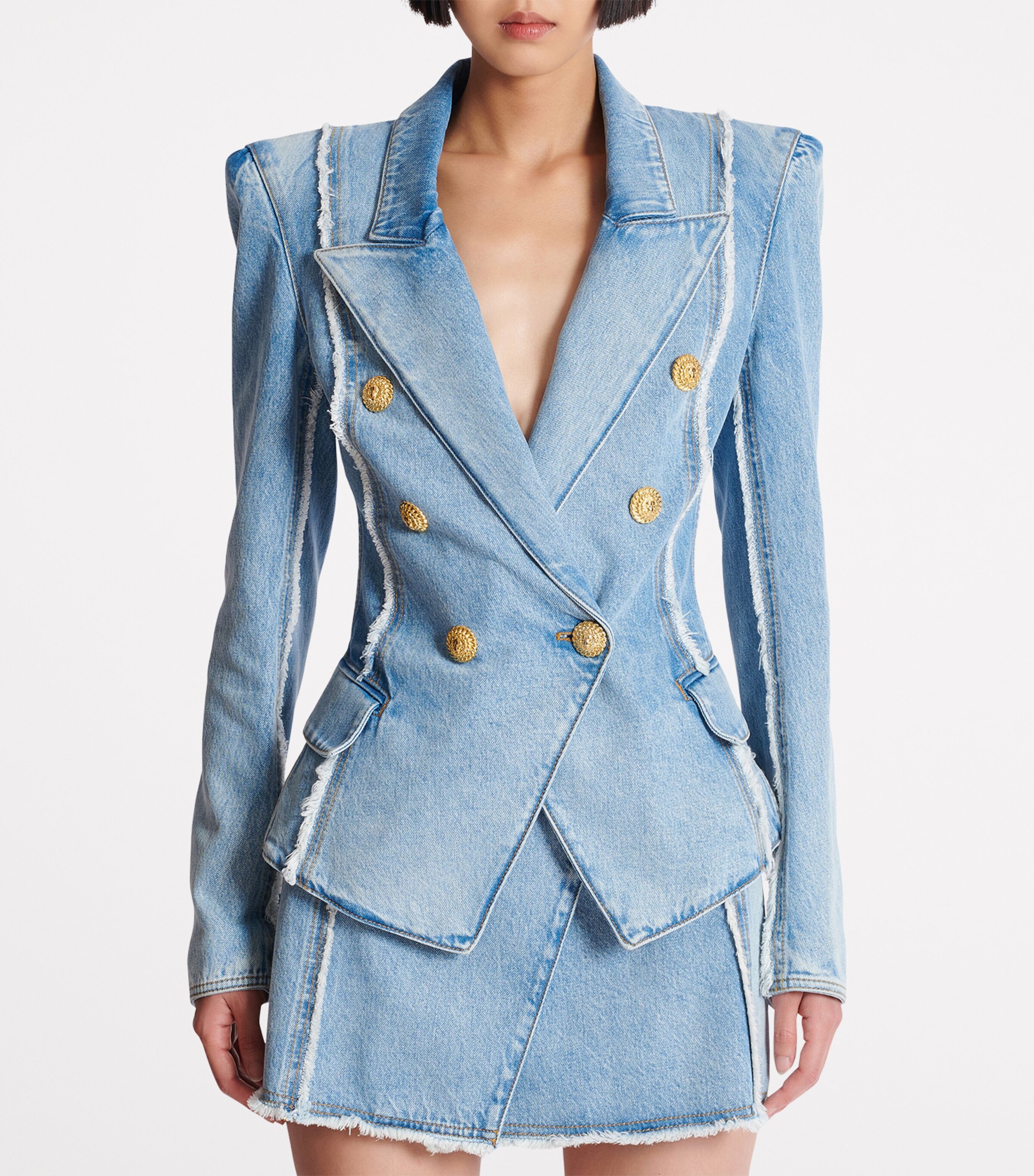 Balmain Denim Double-Breasted Blazer | Harrods US