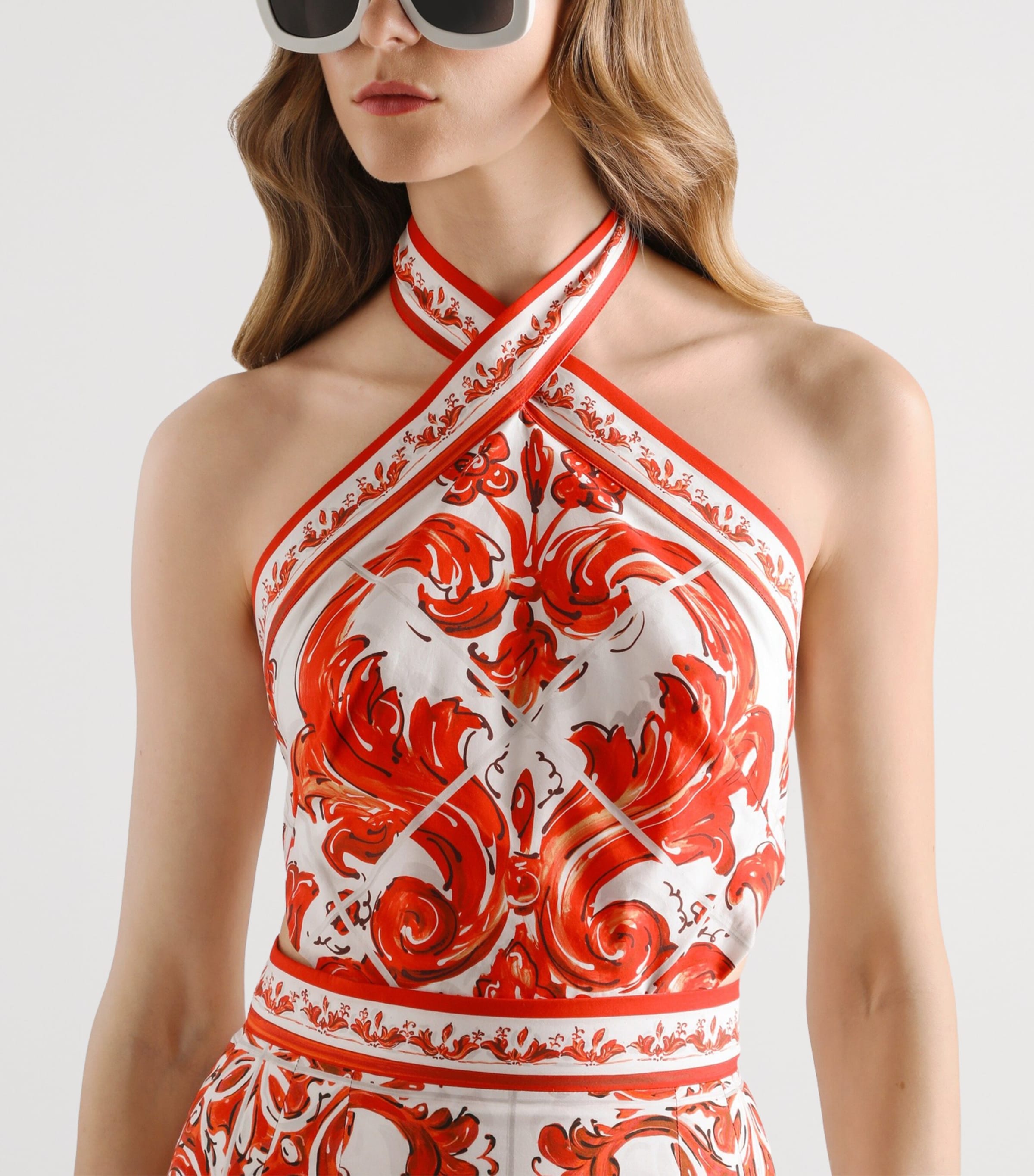 Dolce&Gabbana Womens Cotton Majolica Halterneck Mini Dress Combined Colou Image 4