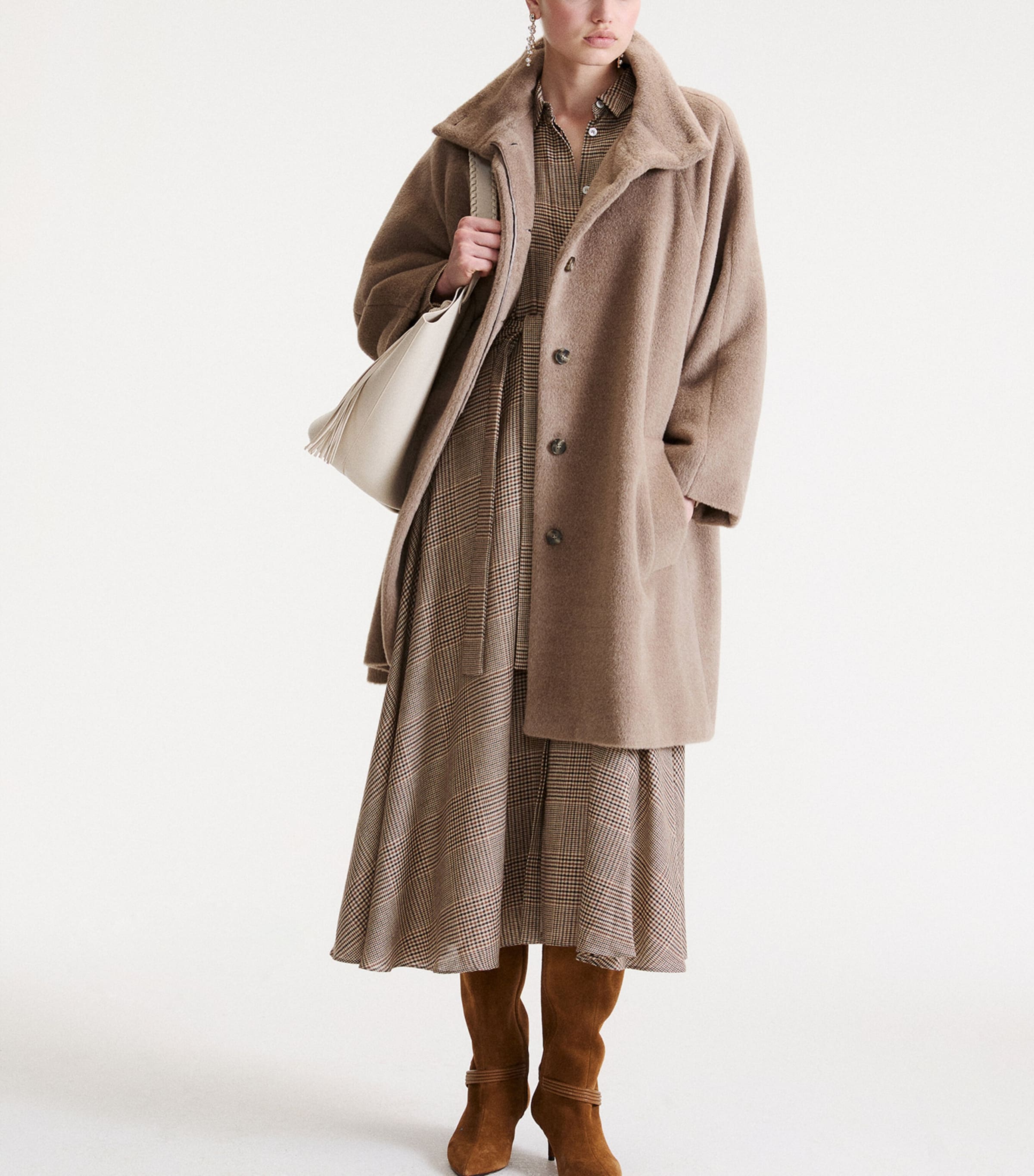 Marella Womens Check Maxi Shirt Dress Camel Image 2