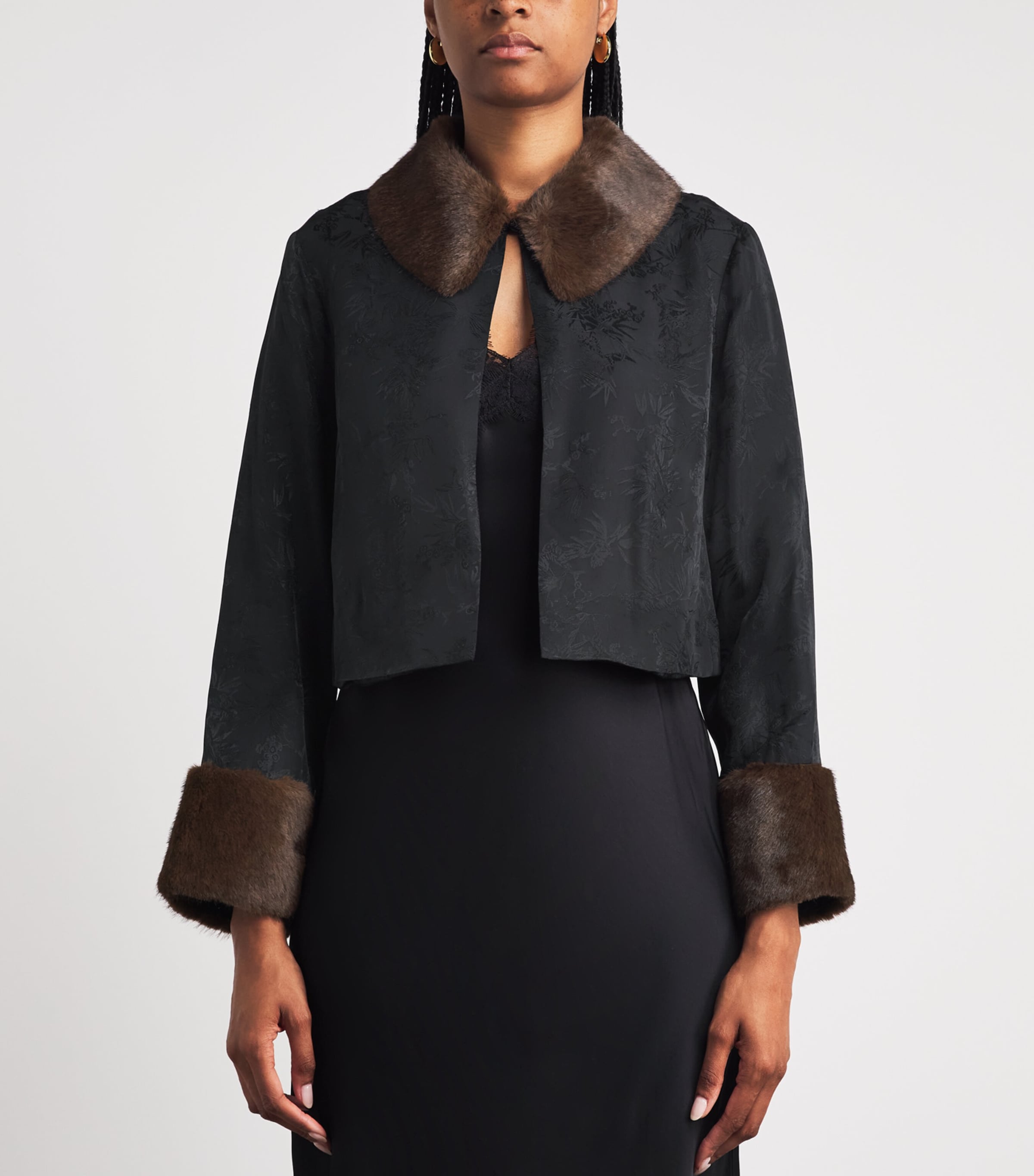Rixo Womens Faux Fur-Trimmed Jacquard Luanne Jacket Black Image 4