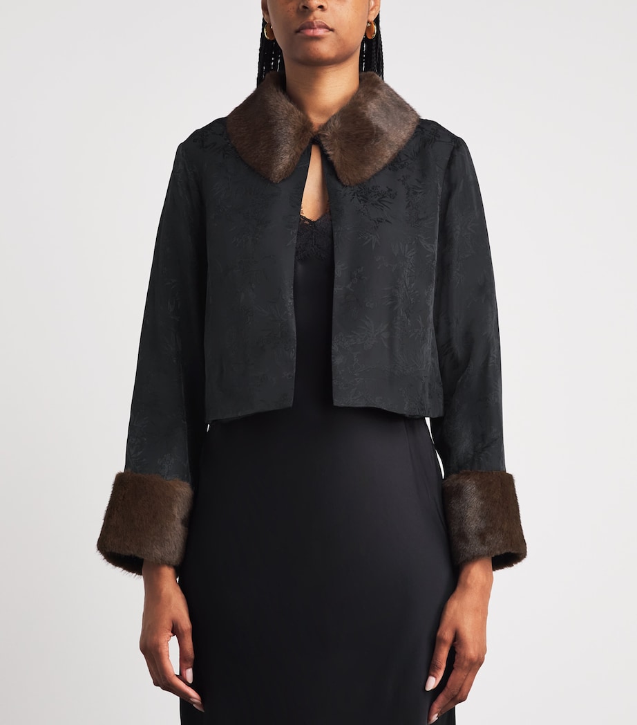 Rixo Womens Faux Fur-Trimmed Jacquard Luanne Jacket Black Image 4