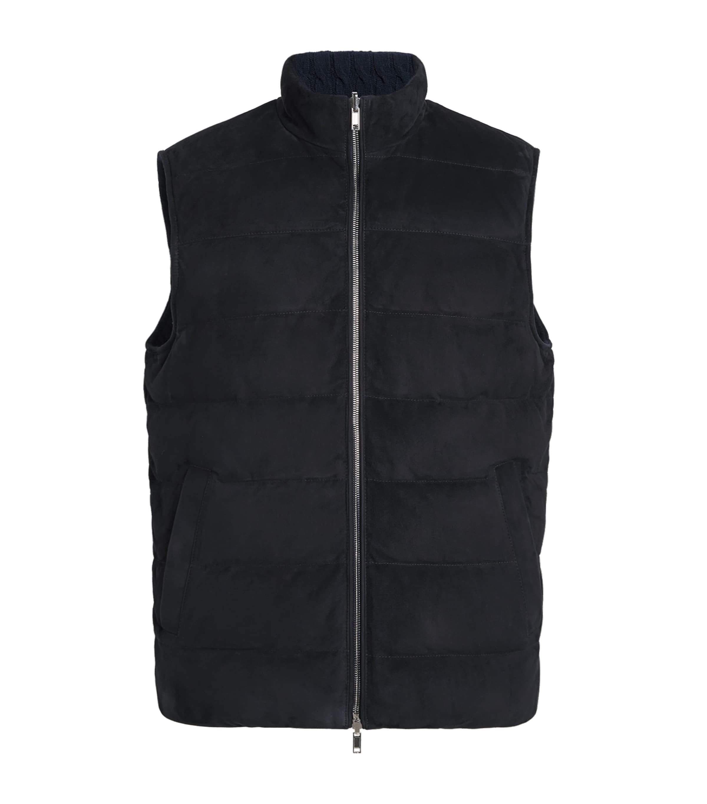 Reversible Down Leather and Wool-Cashmere Gilet BLU, BLU Image 1