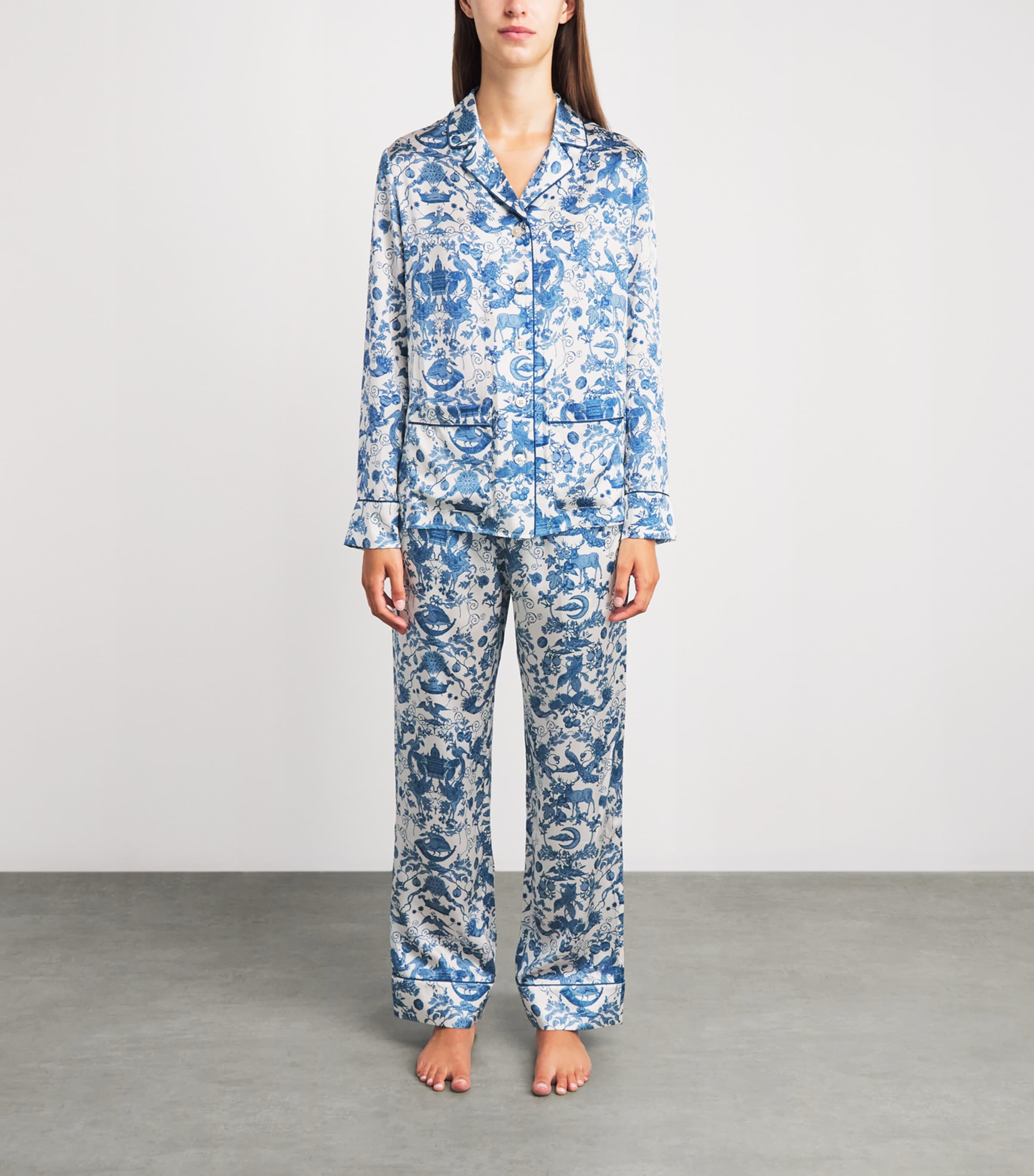 Harrods Womens Silk Menagerie Pyjama Set Blue Image 4