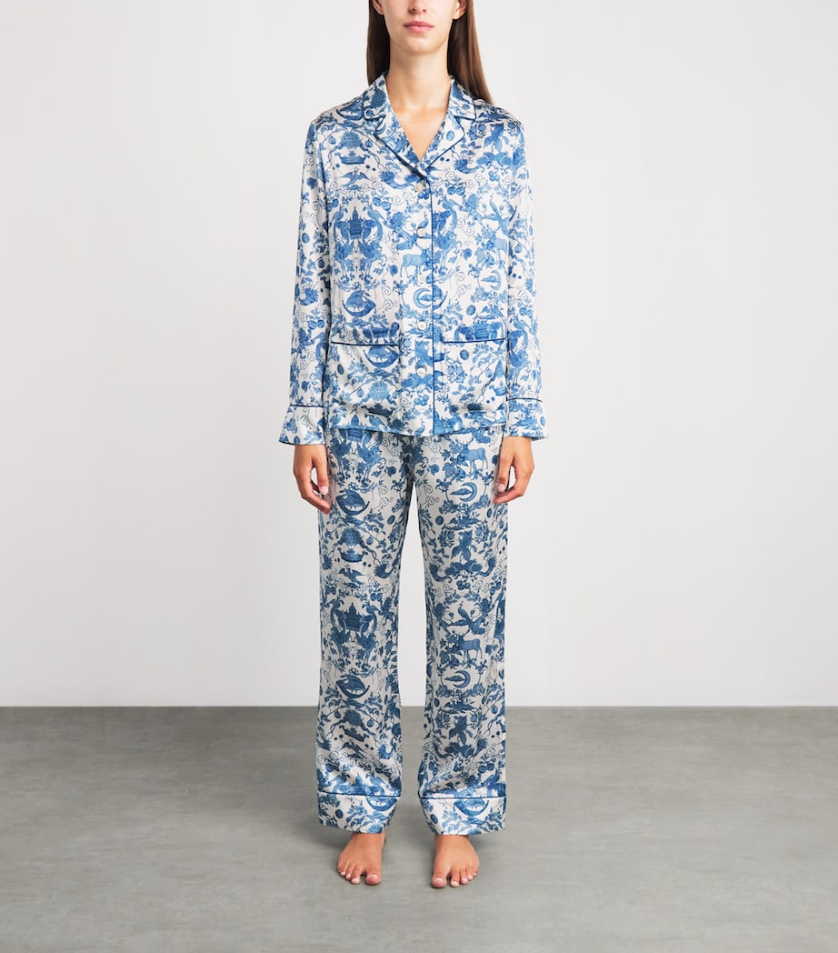 Harrods Womens Silk Menagerie Pyjama Set Blue Image 4